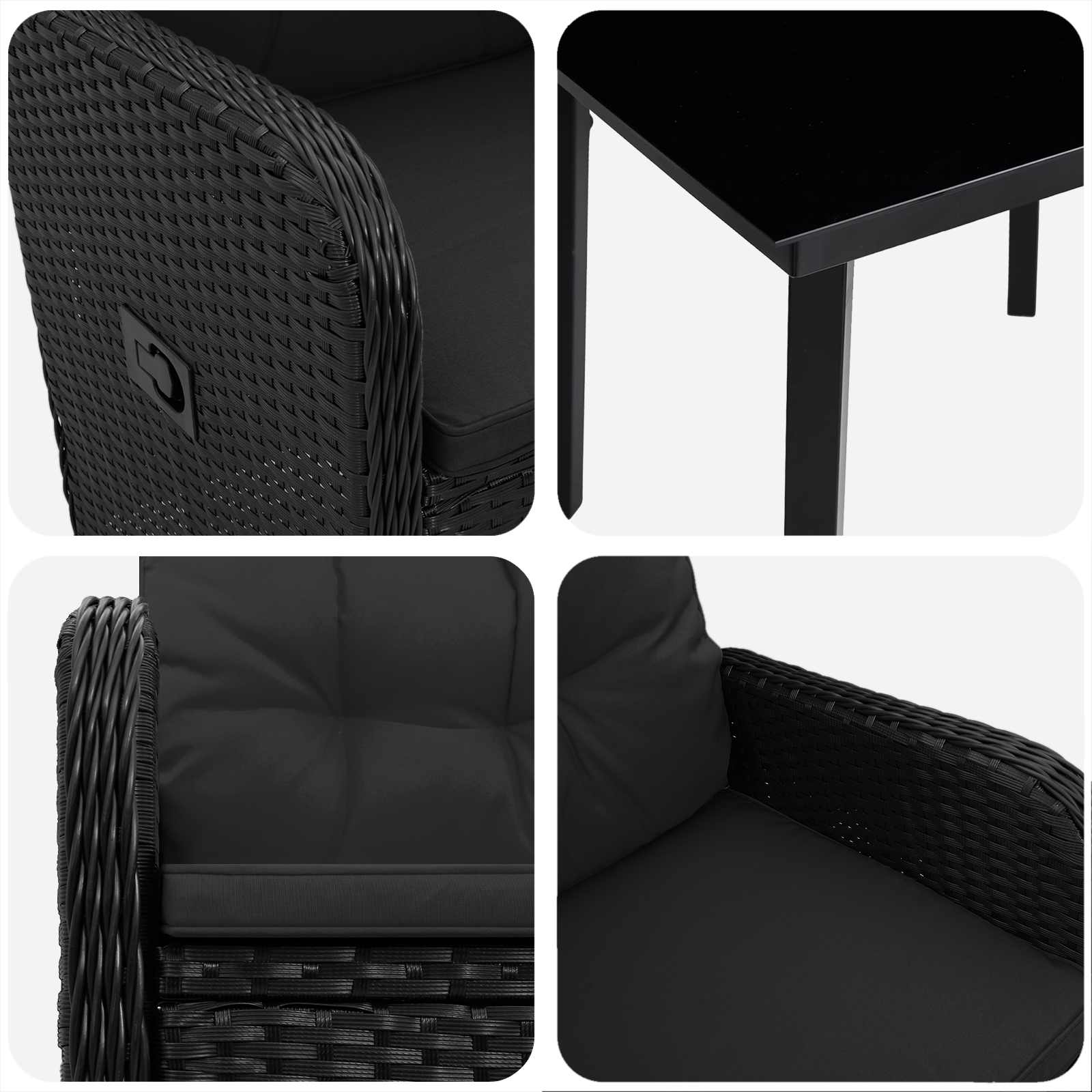 PE Rattan Sofa Table Set 3 Piece Black | Simpledeals