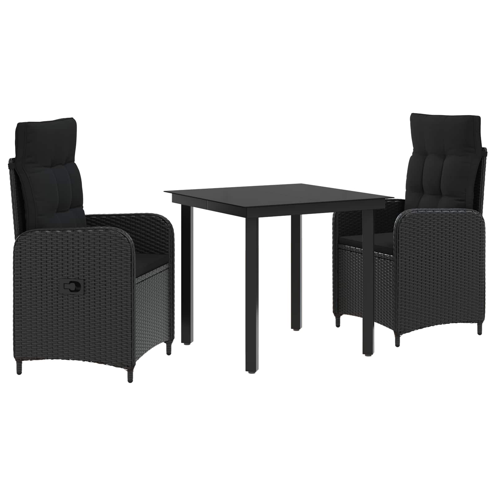 PE Rattan Sofa Table Set 3 Piece Black | Simpledeals