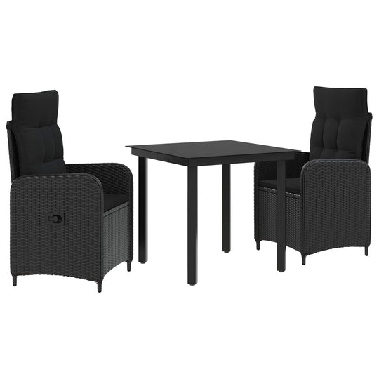 PE Rattan Sofa Table Set 3 Piece Black - Furniture > Furniture Sets