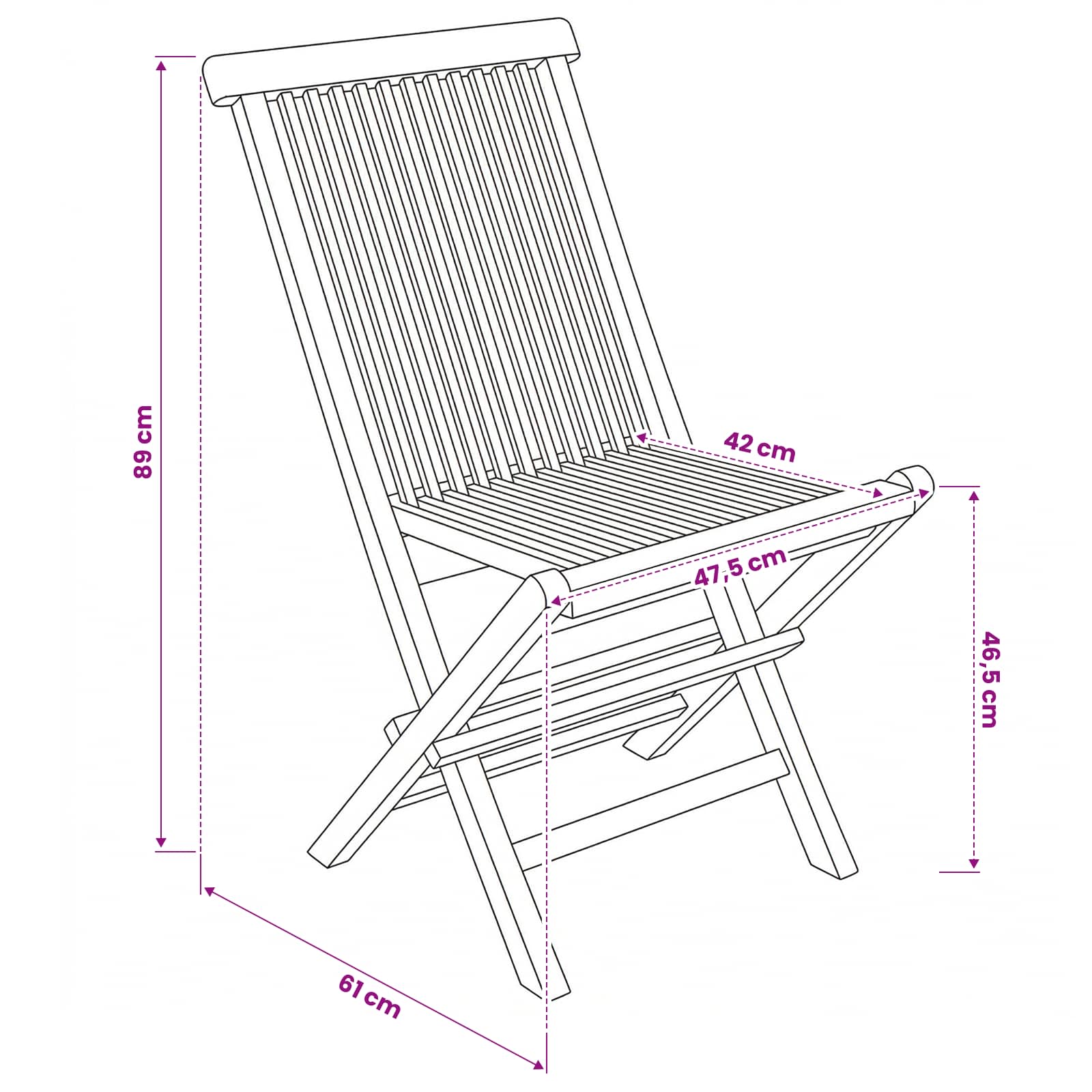 Natural Teak Folding Chair Set 47.5x61x89cm