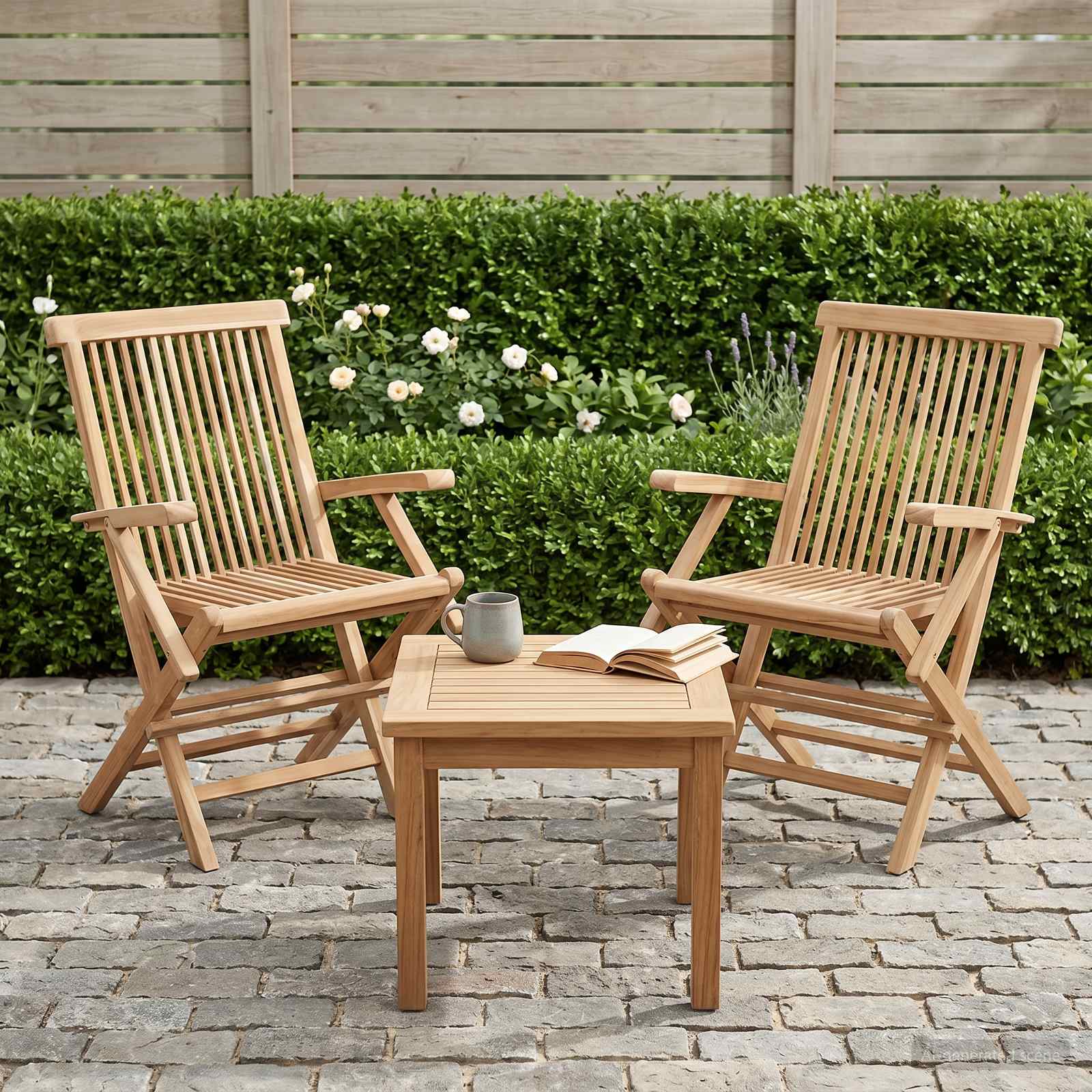 Natural Teak Folding Chair Set 55x61x89cm