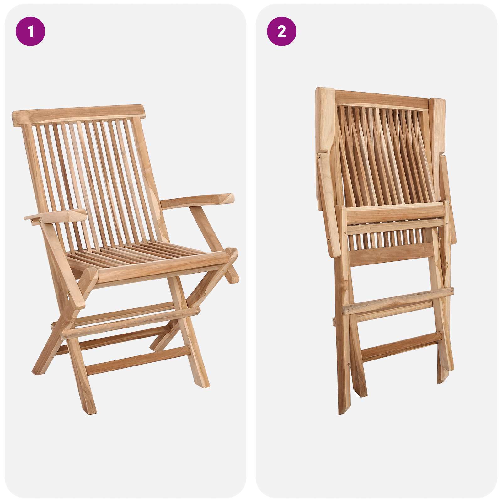 Natural Teak Folding Chair Set 55x61x89cm