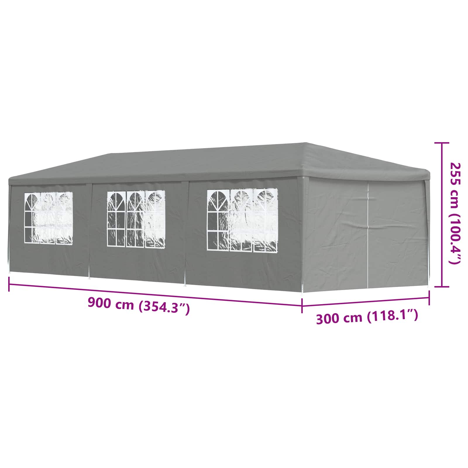 Party Tent 9x3m PE Steel Light Grey | Simpledeals