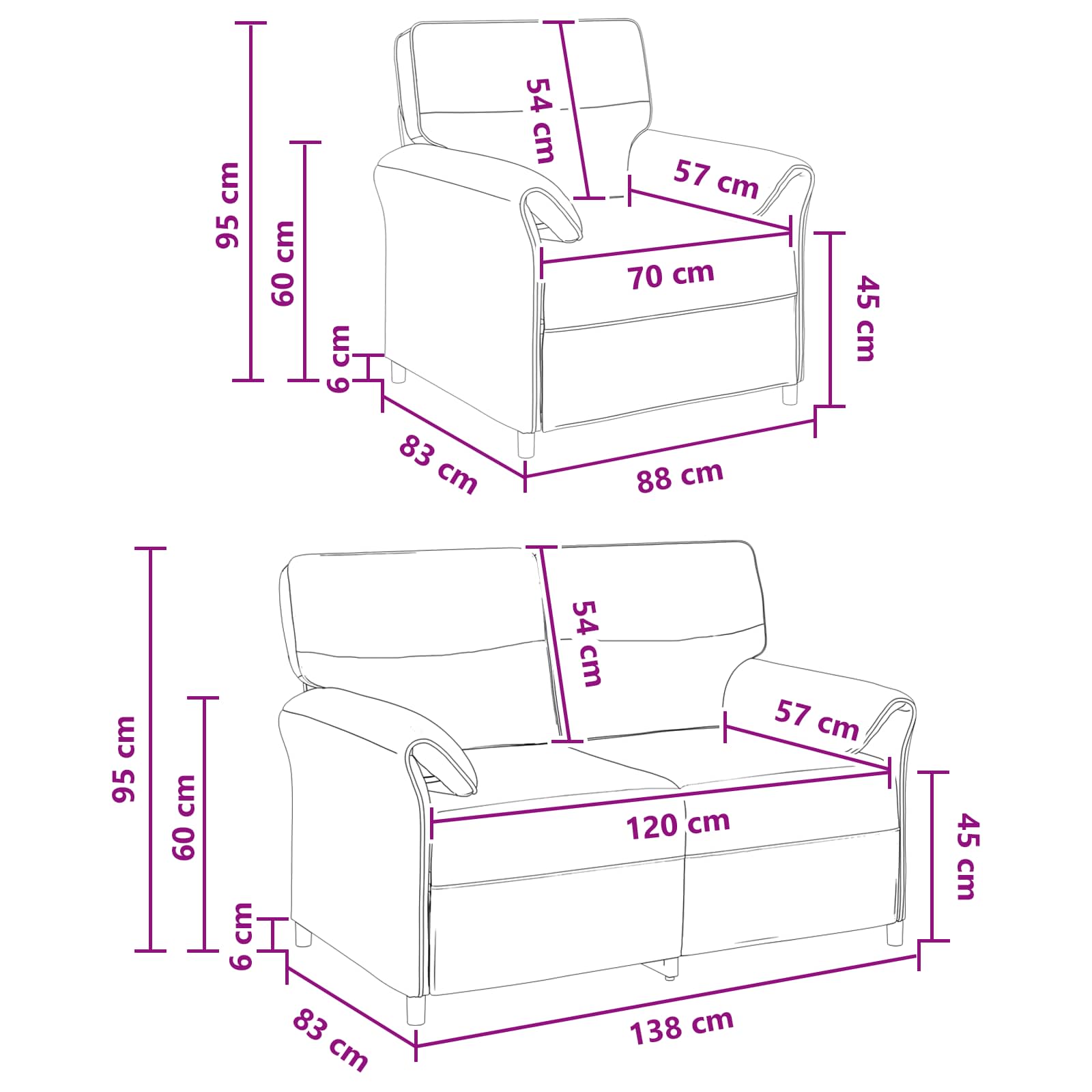 Grey Fabric Sofa Set 138x83x95cm
