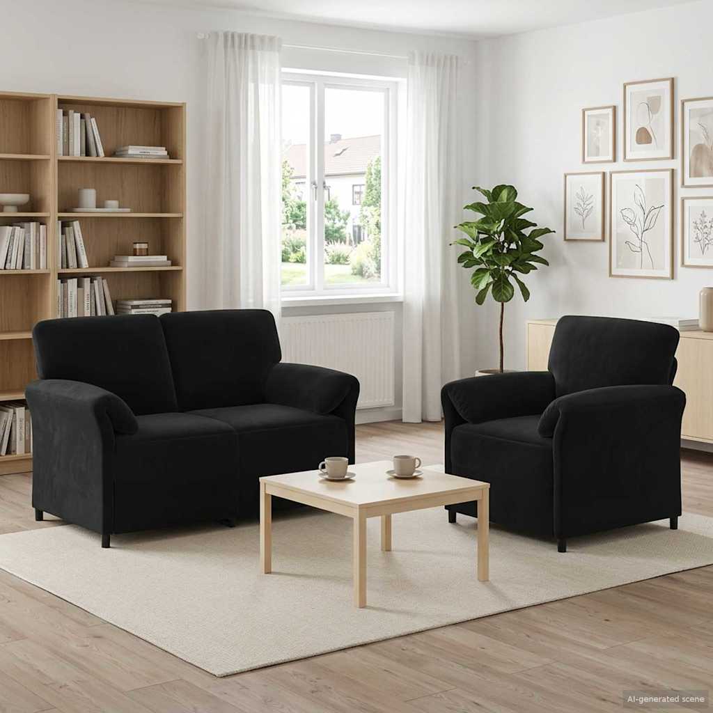 Black Velvet Sofa Set 138x83x95cm