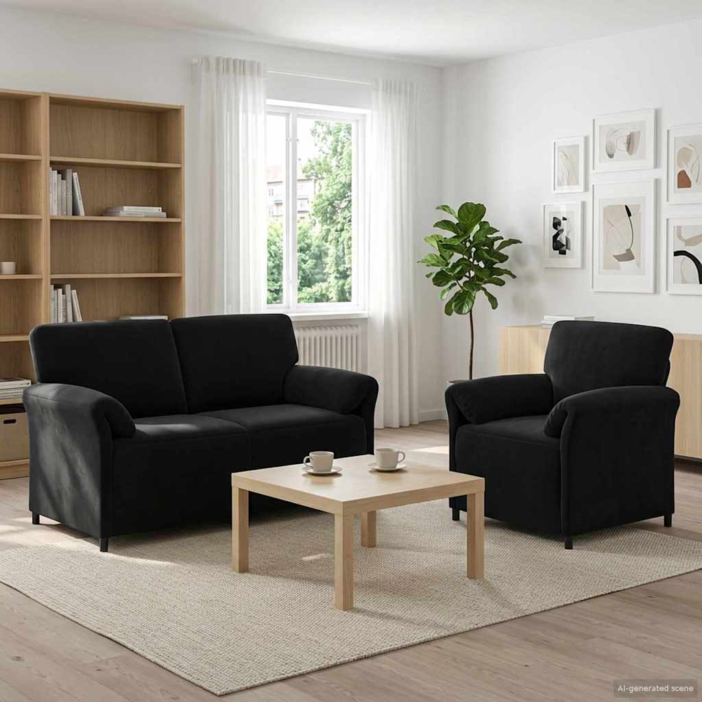 Black Velvet Sofa Set 158x83x95cm