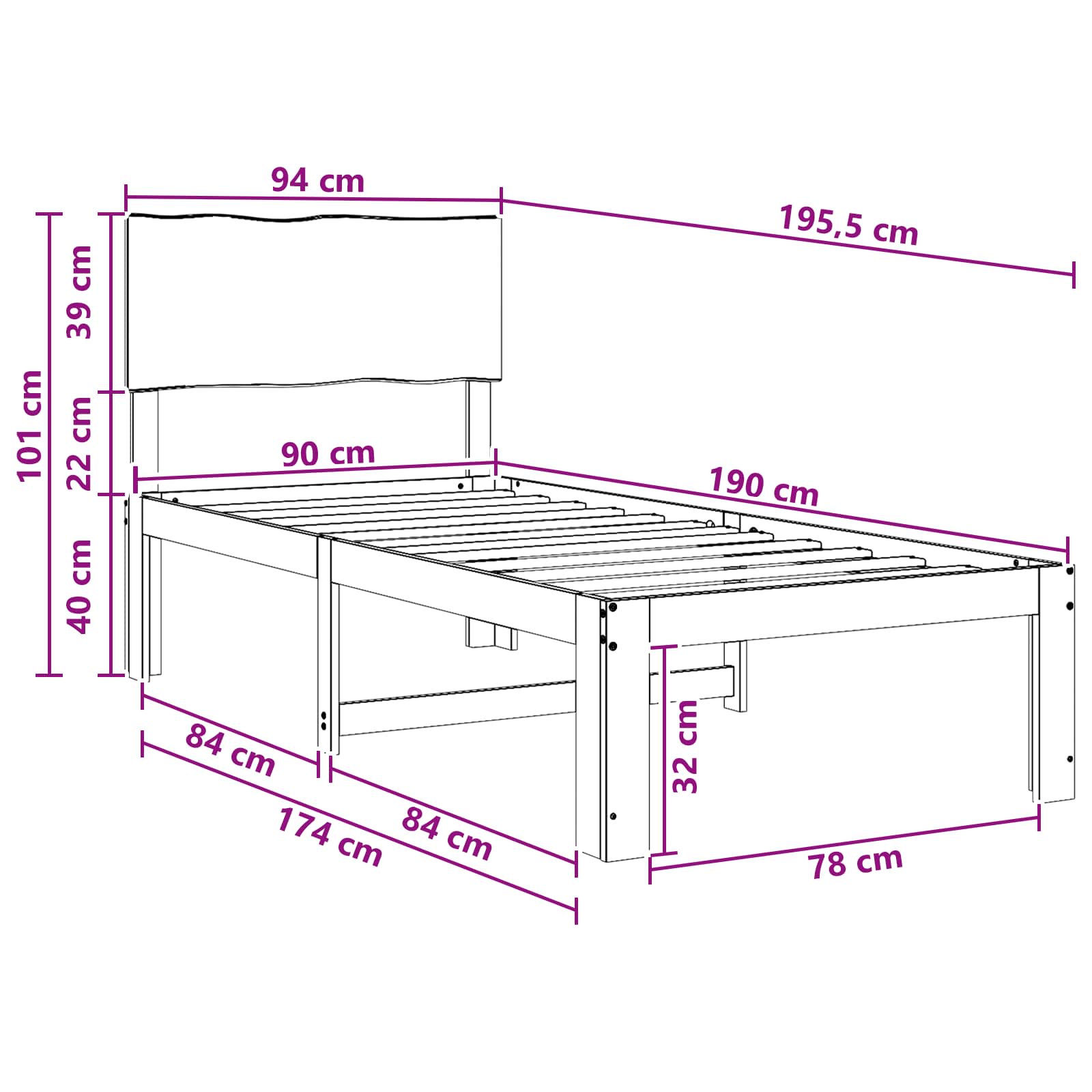 Timber Single Bed Frame Natural 90x190cm