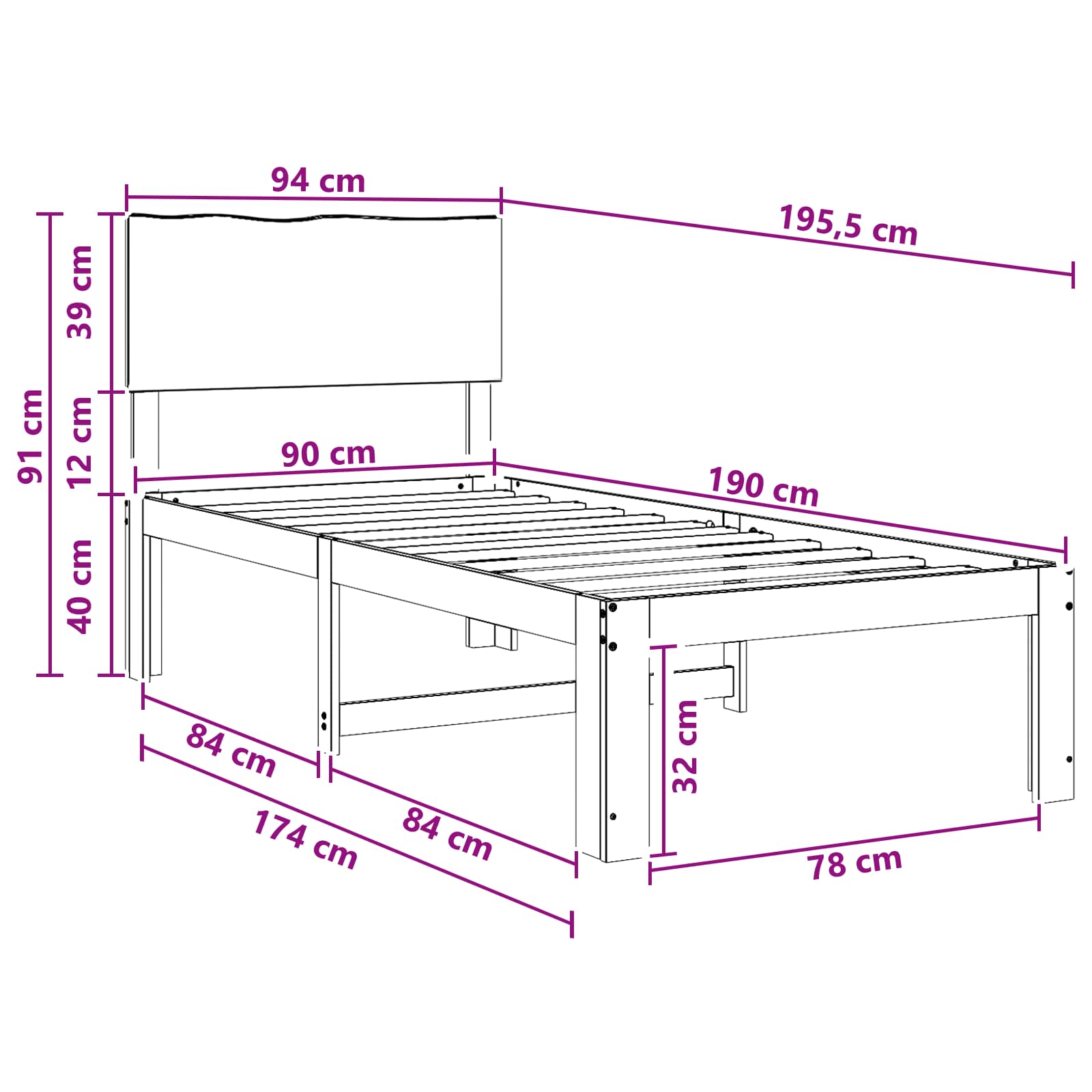 Single Bed Frame Natural Timber 90x190cm