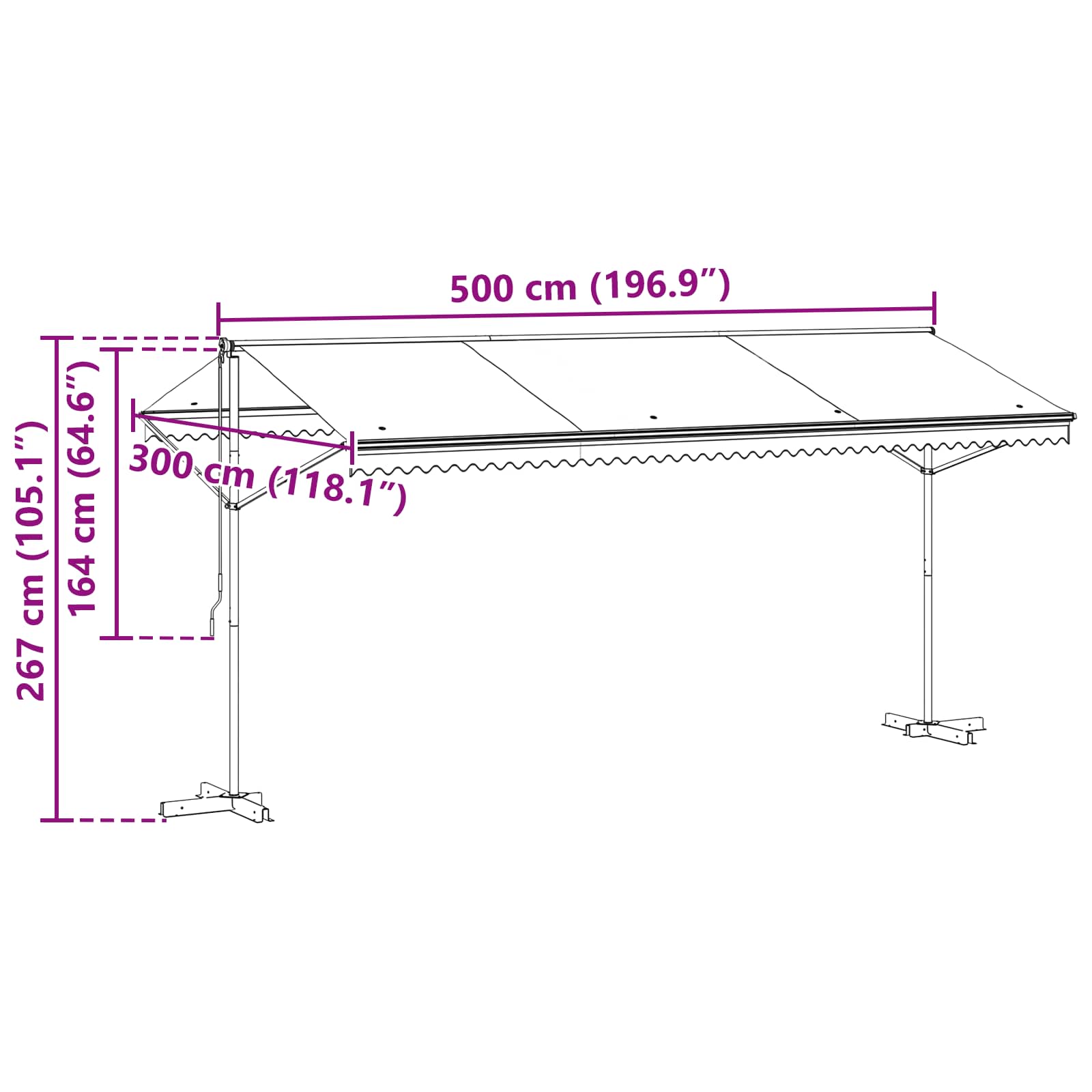 Free Standing Awning 5x3m Grey Polyester | Simpledeals