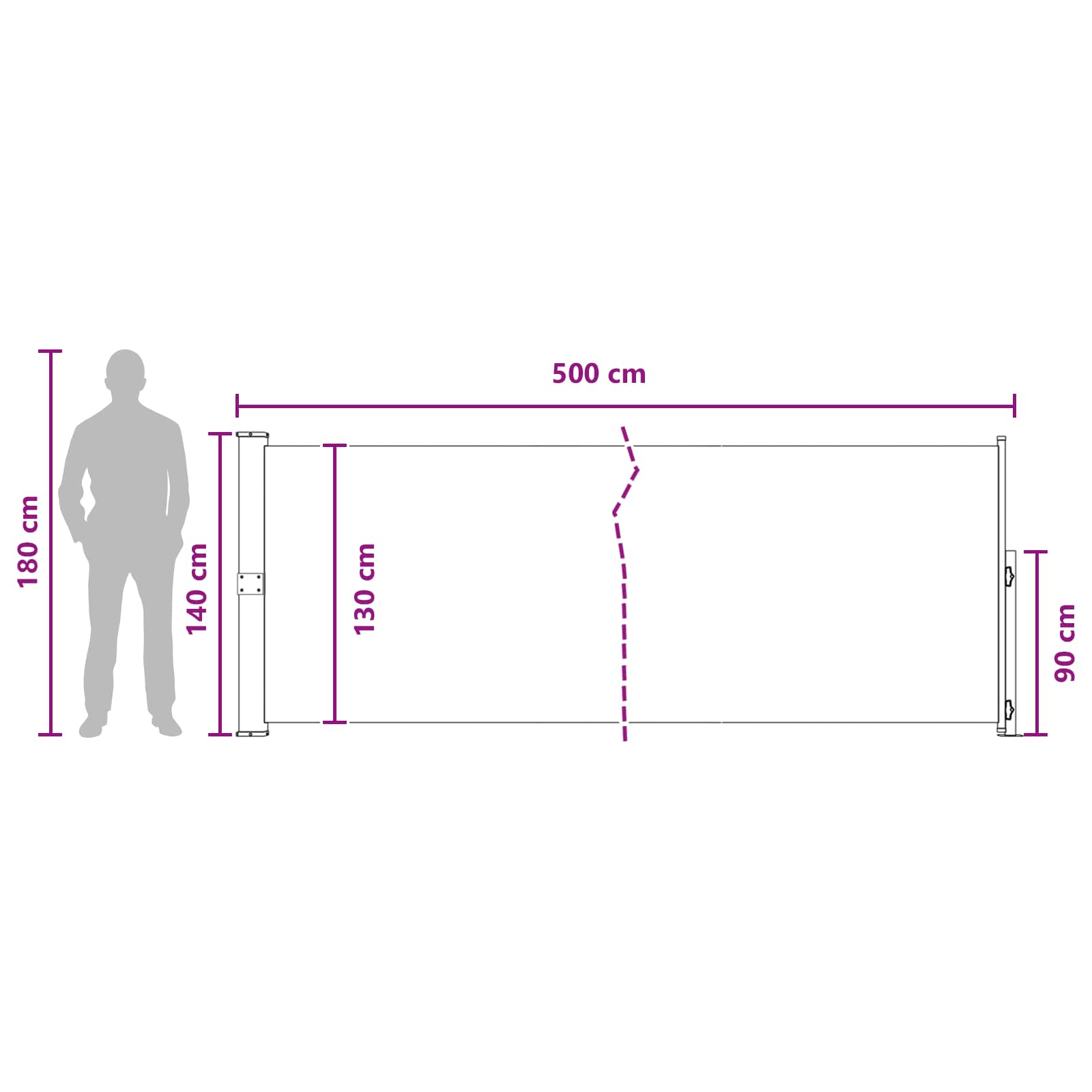 Retractable Side Awning 500x140cm Taupe | Simpledeals