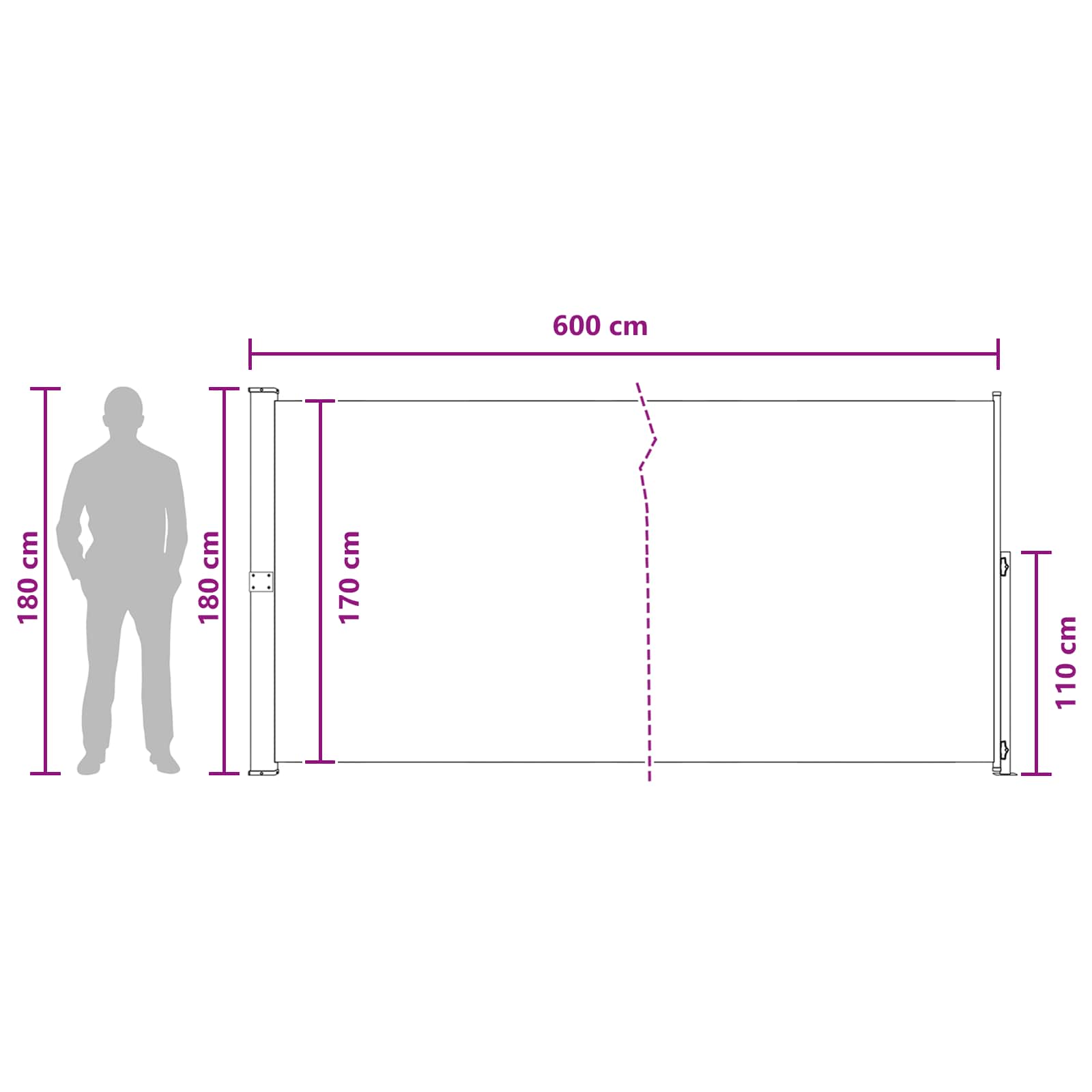 Retractable Side Awning Anthracite 600x180cm | Simpledeals