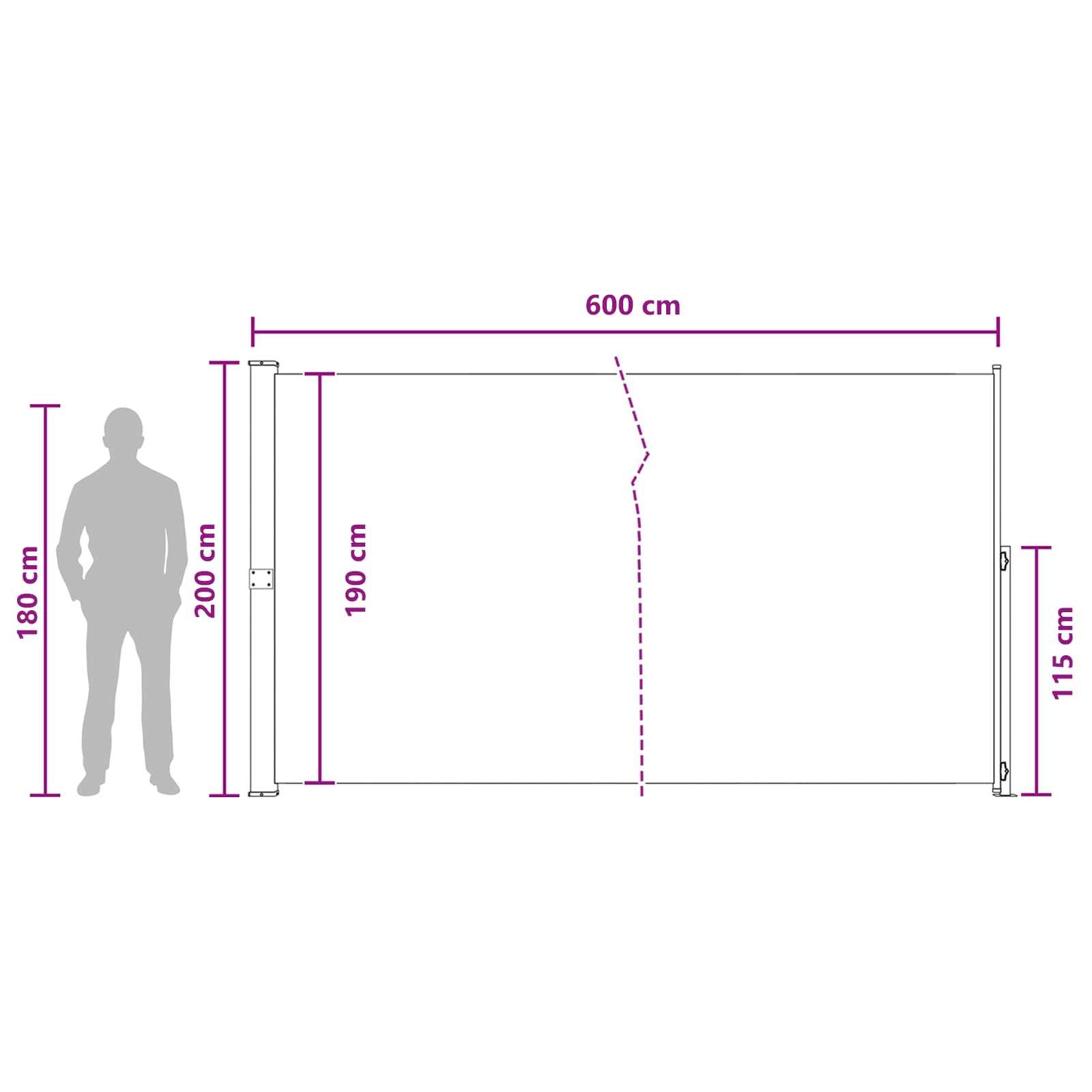 Retractable Side Awning 600x200cm Taupe | Simpledeals