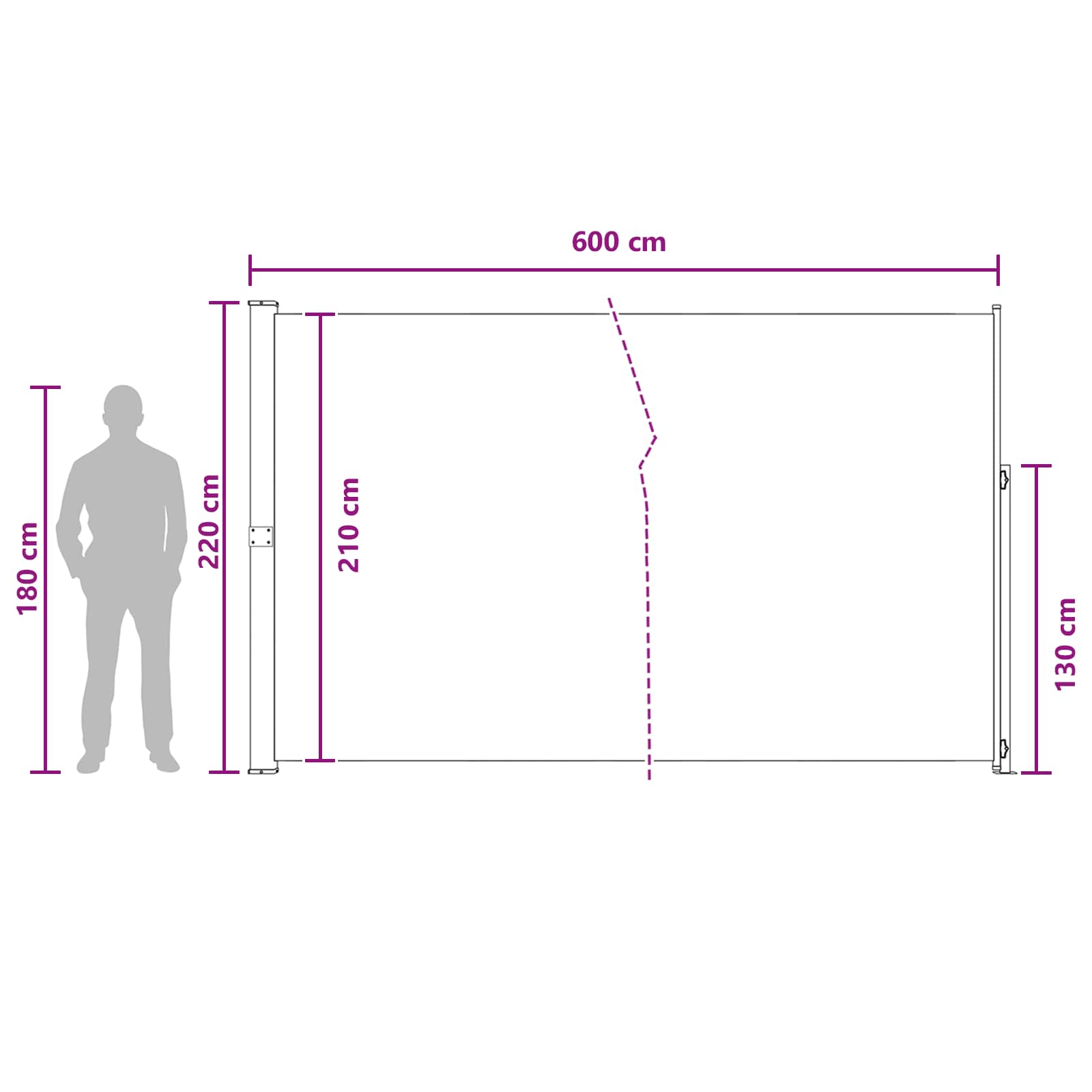 Retractable Side Awning Anthracite 600x220cm | Simpledeals