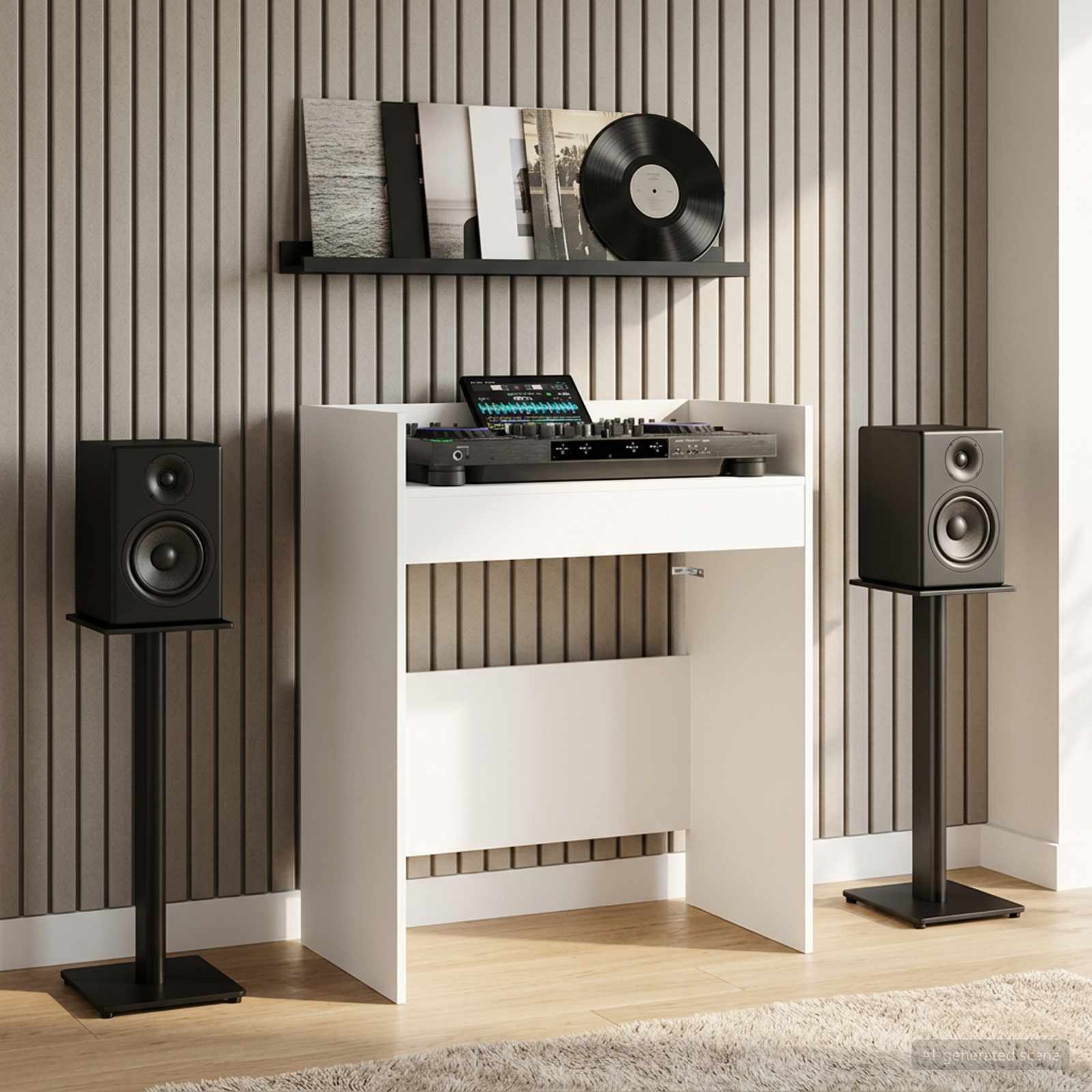 DJ Table White Engineered Wood 82x45x102cm