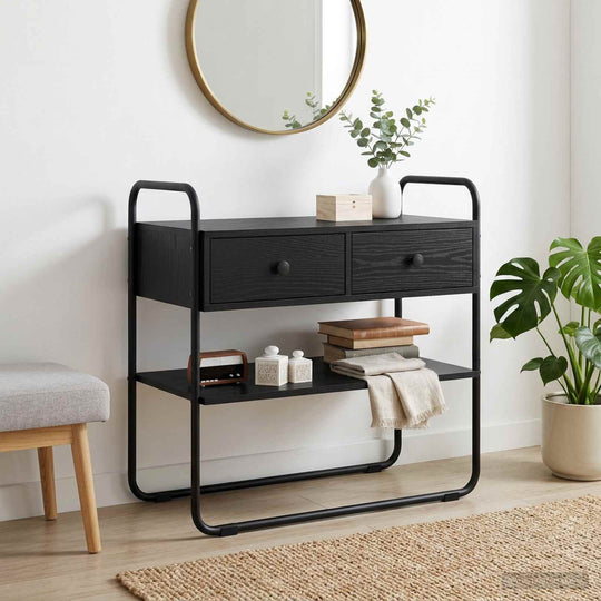Black Oak Console Table 2 Drawers 80cm | Simpledeals