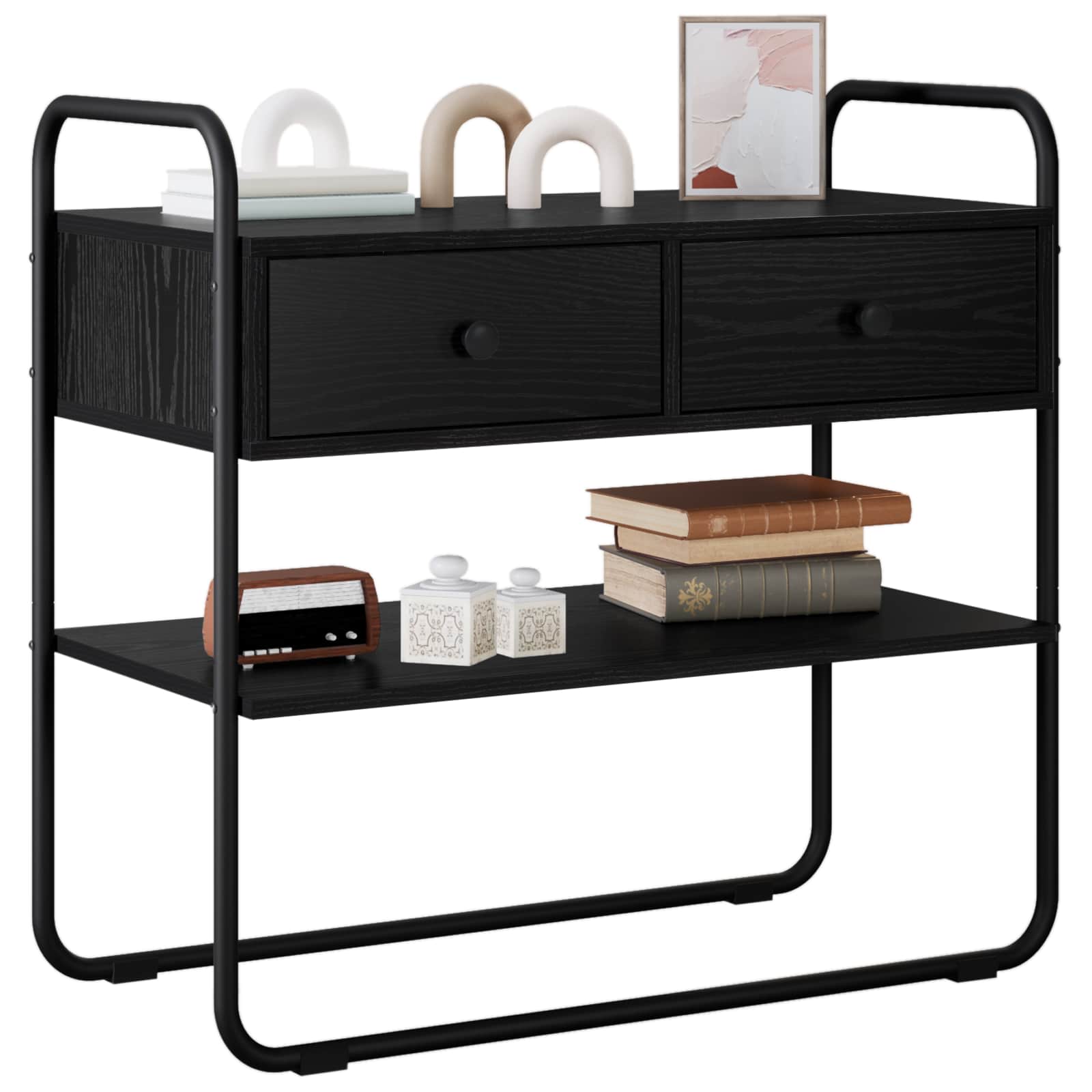 Black Oak Console Table 2 Drawers 80cm | Simpledeals