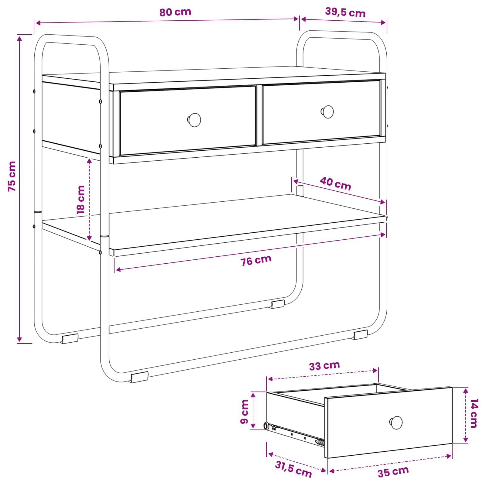 Black Oak Console Table 2 Drawers 80cm | Simpledeals