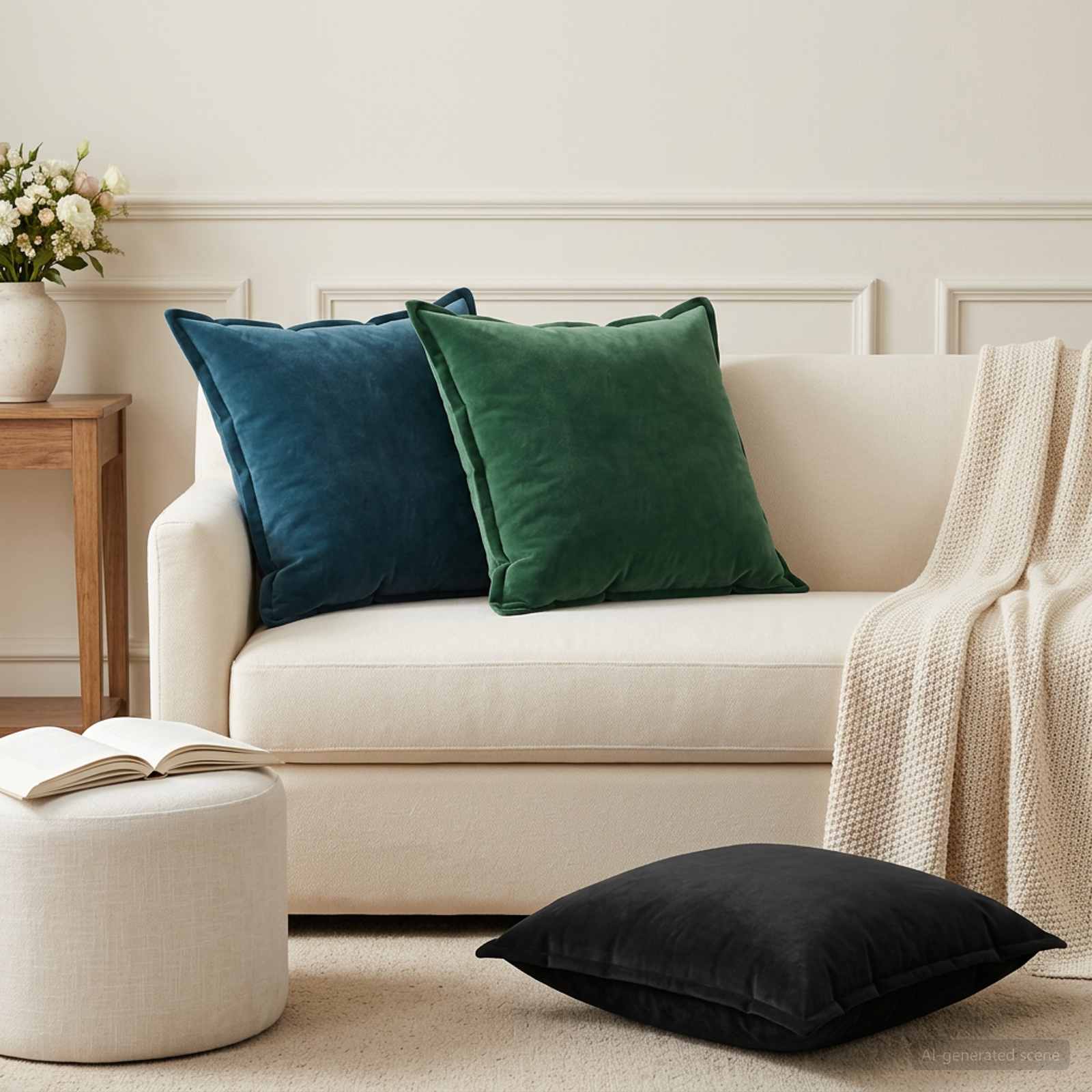Velvet Cushion Black Square 60x60cm