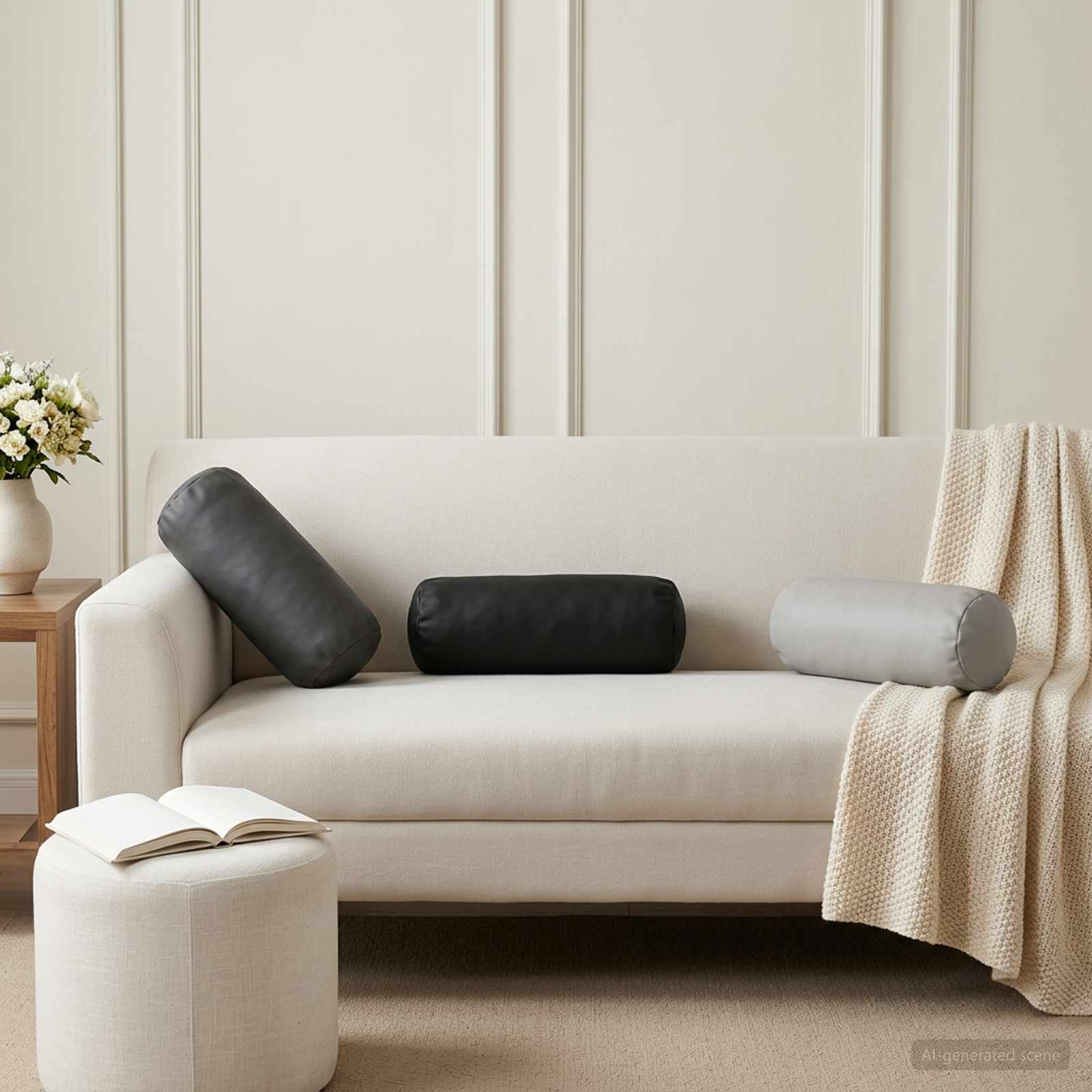 Outdoor Cushion Black Polyester 15x40cm