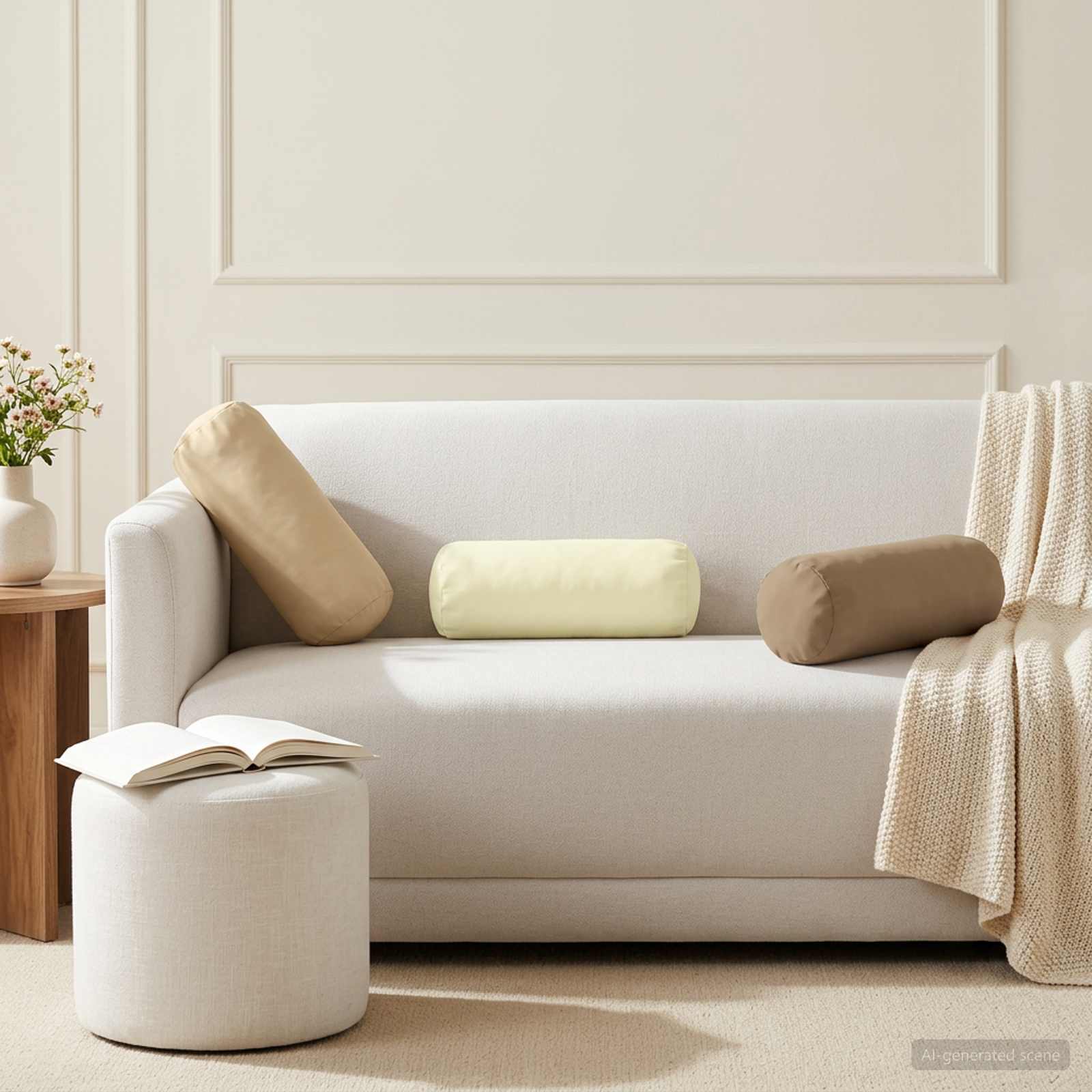 Beige Cushion Set 2 Pieces 15x40cm