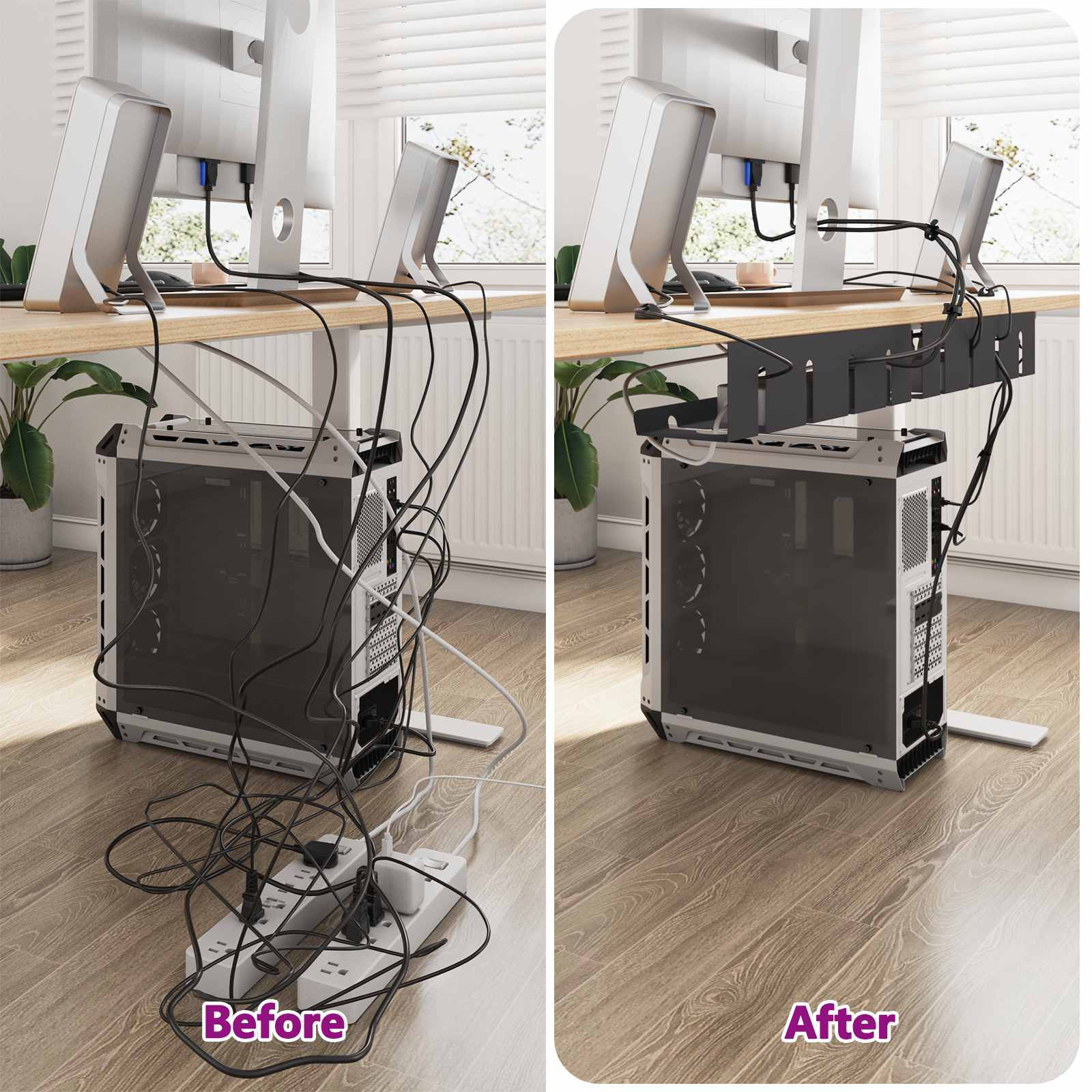 Under Desk Cable Management Tray 2pk | Simpledeals