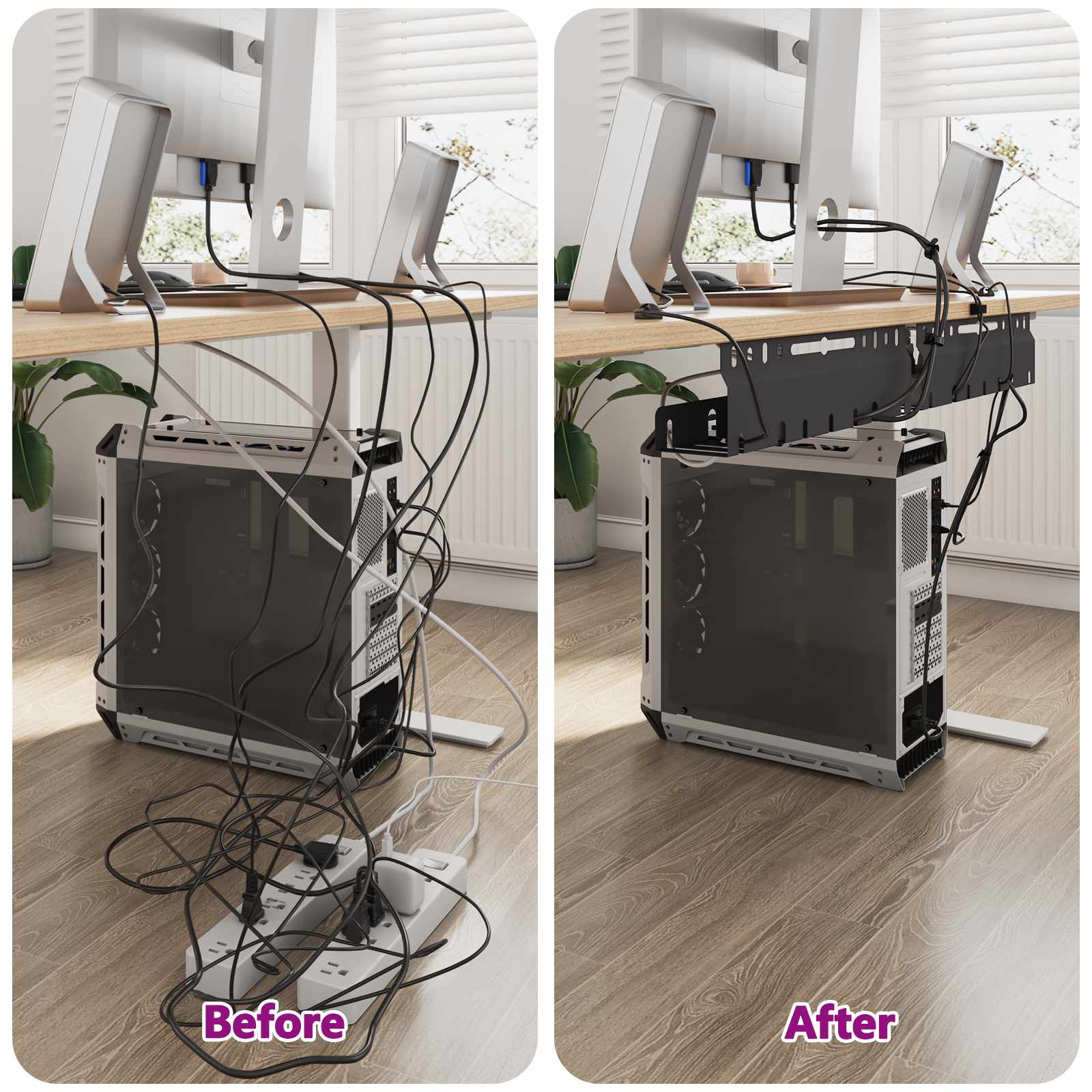 Under Desk Cable Management Tray 2pk | Simpledeals