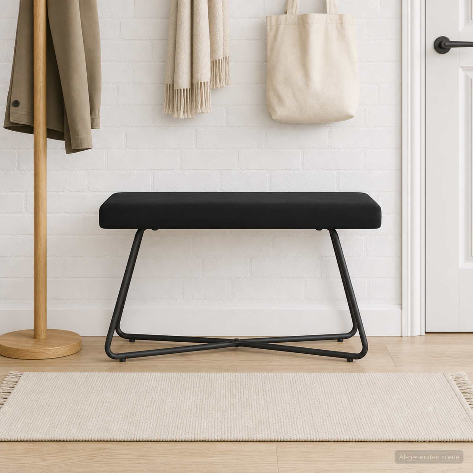 Black Velvet Bench Cross-Leg 80cm | Simpledeals
