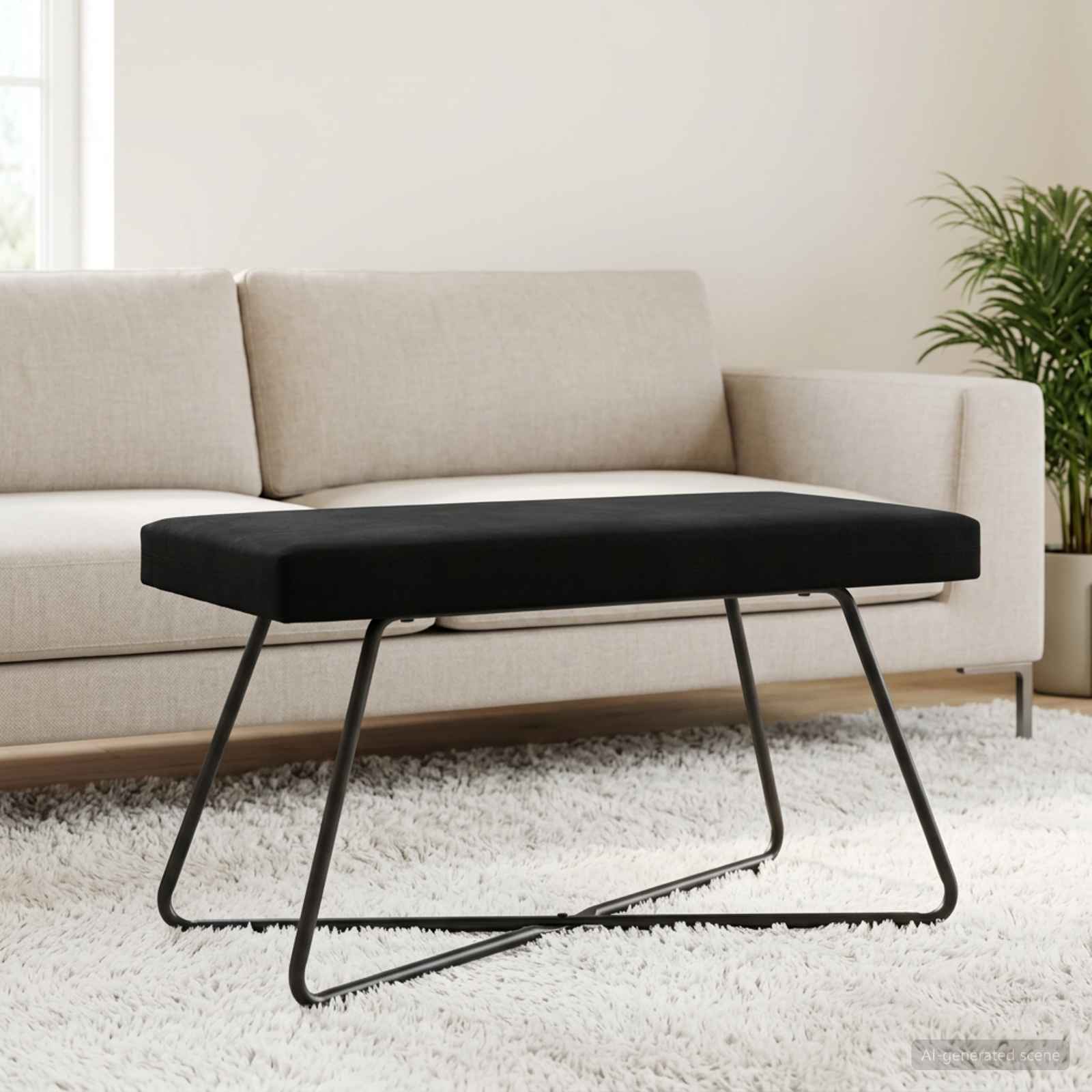 Black Velvet Bench Cross-Leg 80cm | Simpledeals