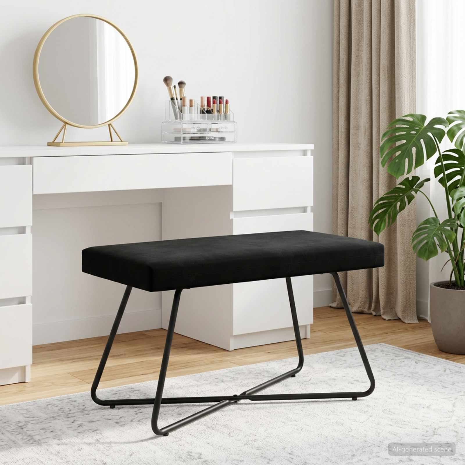 Black Velvet Bench Cross-Leg 80cm | Simpledeals