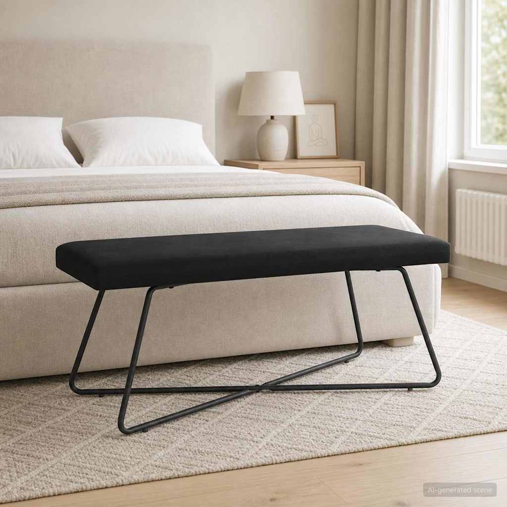 Black Velvet Bench 110cm Cross-Leg | Simpledeals