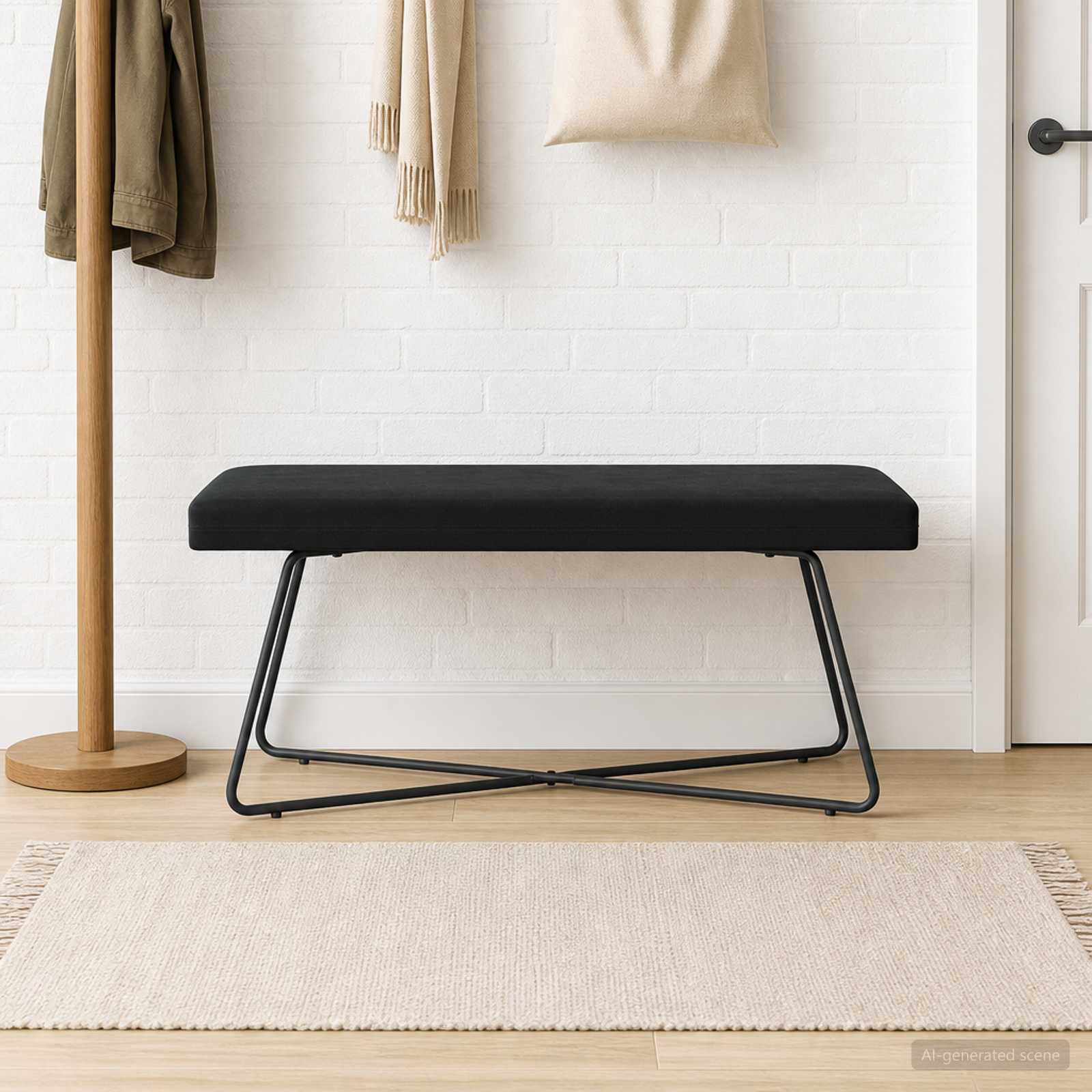 Black Velvet Bench 110cm Cross-Leg | Simpledeals