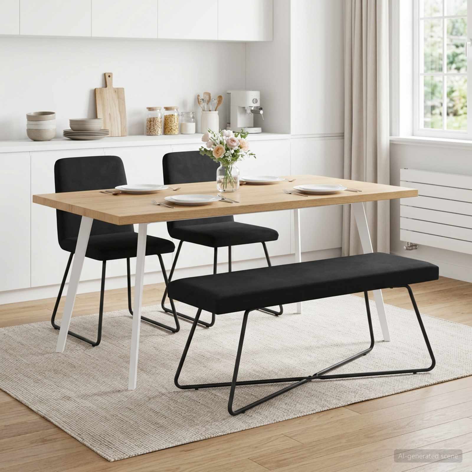 Black Velvet Bench 110cm Cross-Leg | Simpledeals