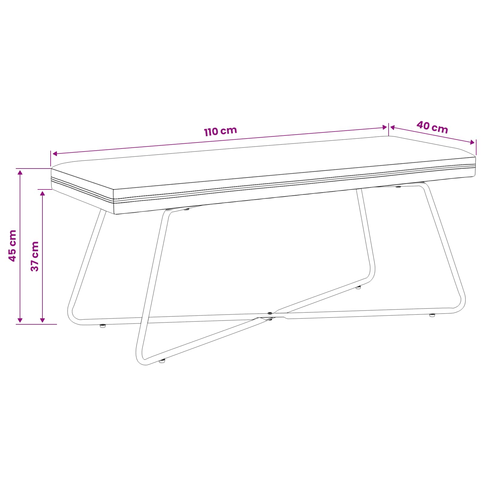 Black Velvet Bench 110cm Cross-Leg | Simpledeals