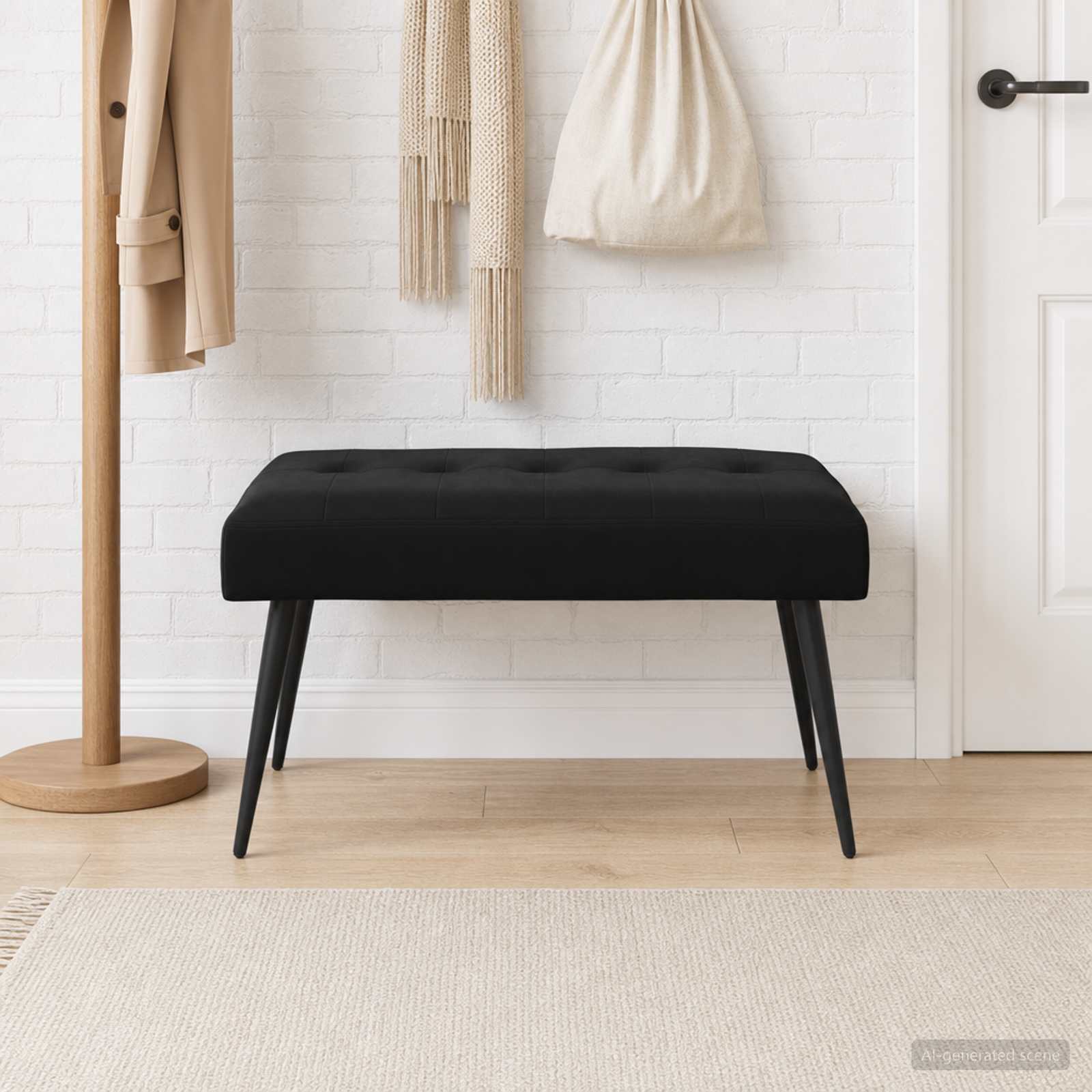 Black Velvet Tufted Bench 80cm | Simpledeals