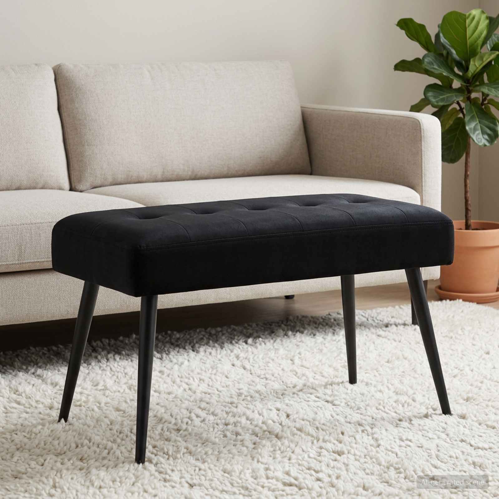 Black Velvet Tufted Bench 80cm | Simpledeals