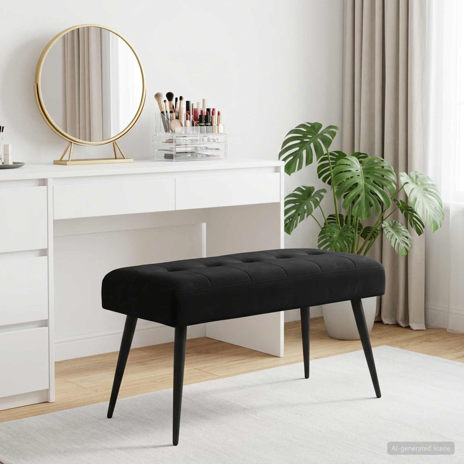 Black Velvet Tufted Bench 80cm | Simpledeals