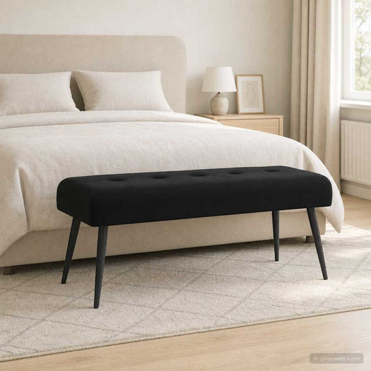 Black Velvet Tufted Bench 110cm | Simpledeals