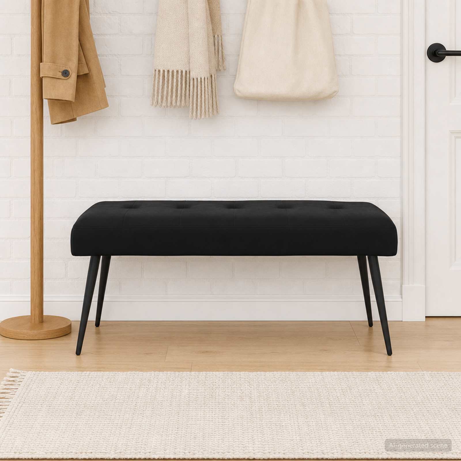 Black Velvet Tufted Bench 110cm | Simpledeals