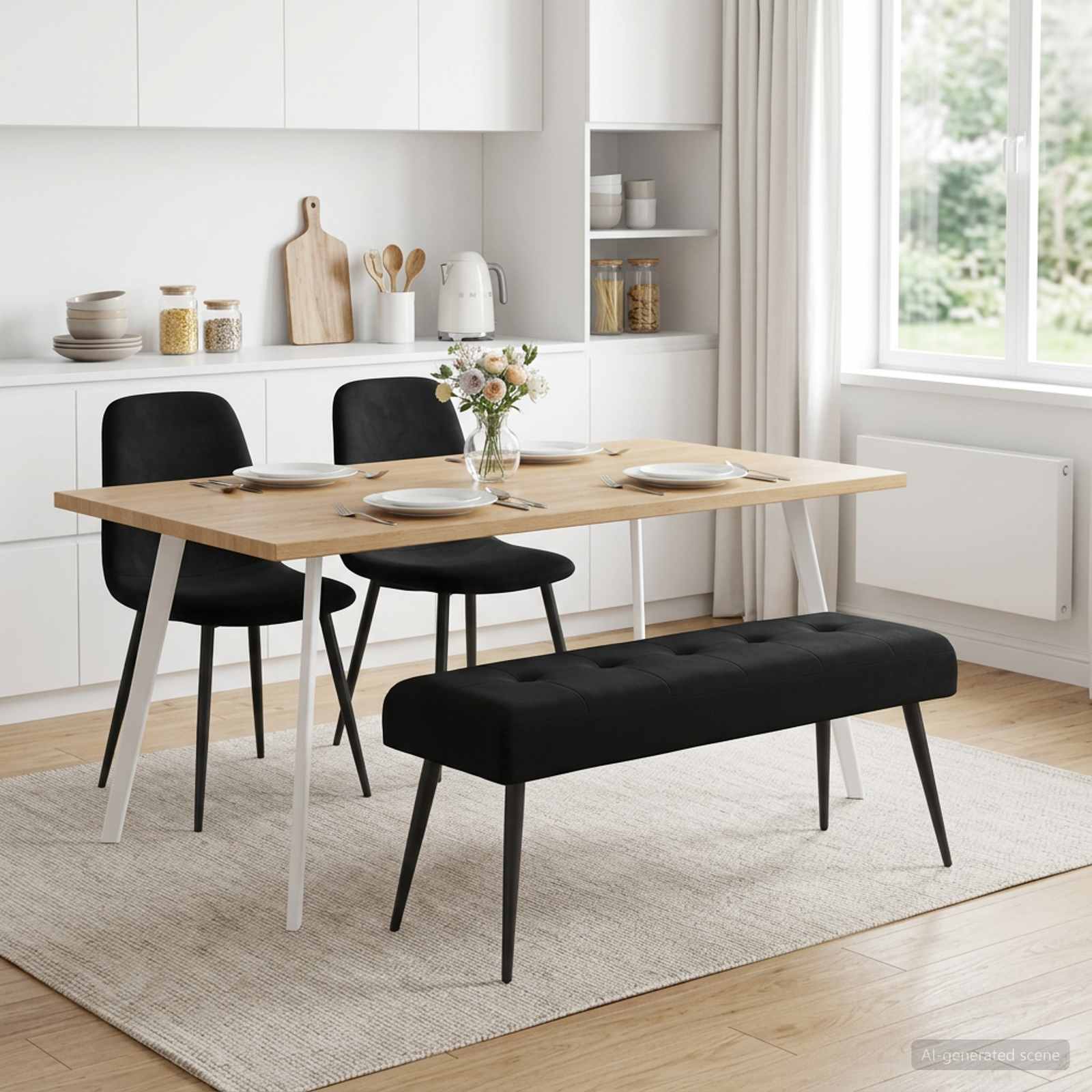 Black Velvet Tufted Bench 110cm | Simpledeals