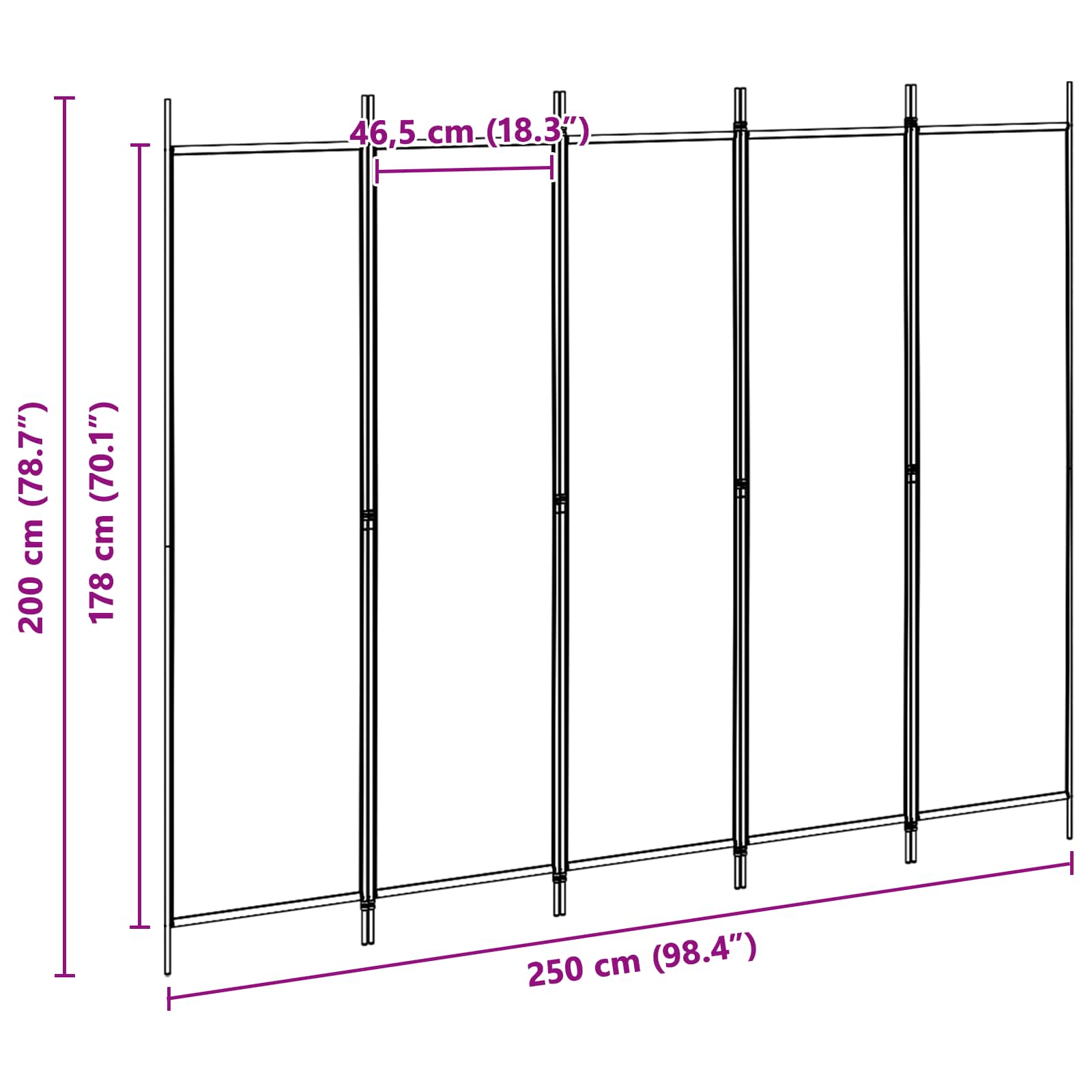 5-Panel Room Divider Beige Fabric 250x200cm | Simpledeals