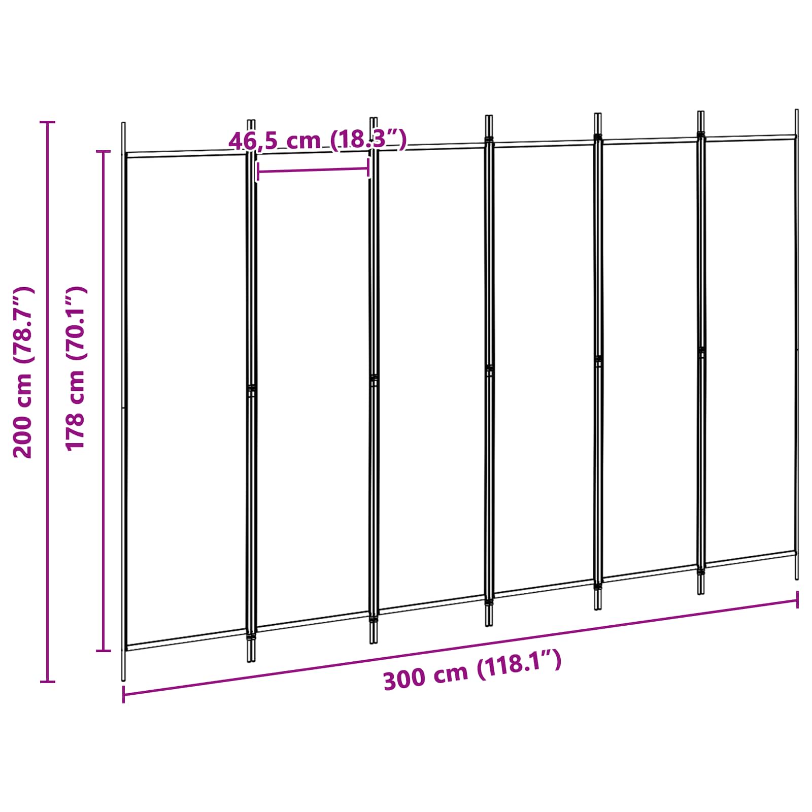 6-Panel Fabric Room Divider 300x200cm | Simpledeals
