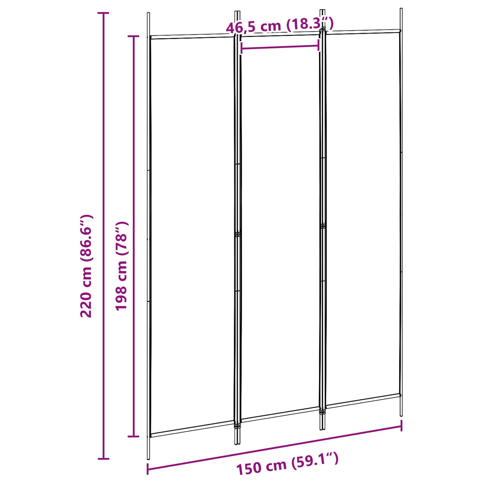 3-Panel Fabric Room Divider Beige 150x220cm | Simpledeals