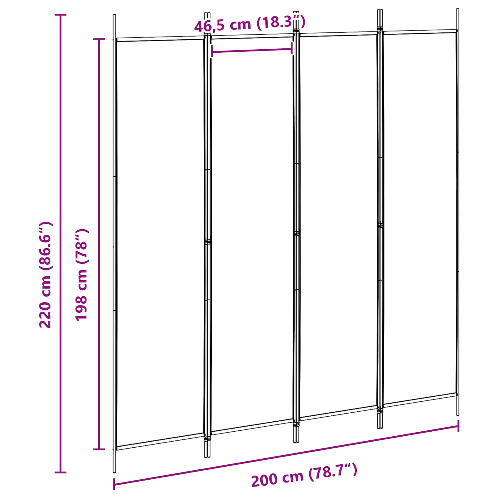 4-Panel Fabric Room Divider 200x220cm | Simpledeals