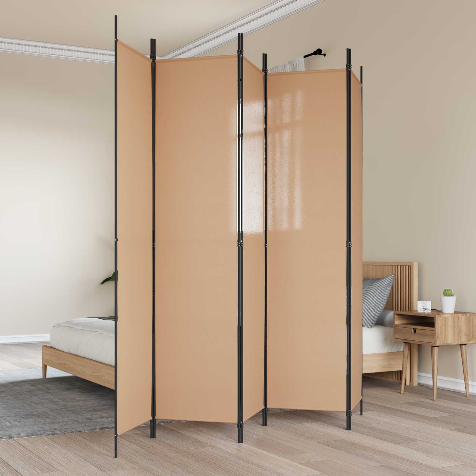 5-Panel Fabric Room Divider Beige 250x220cm | Simpledeals