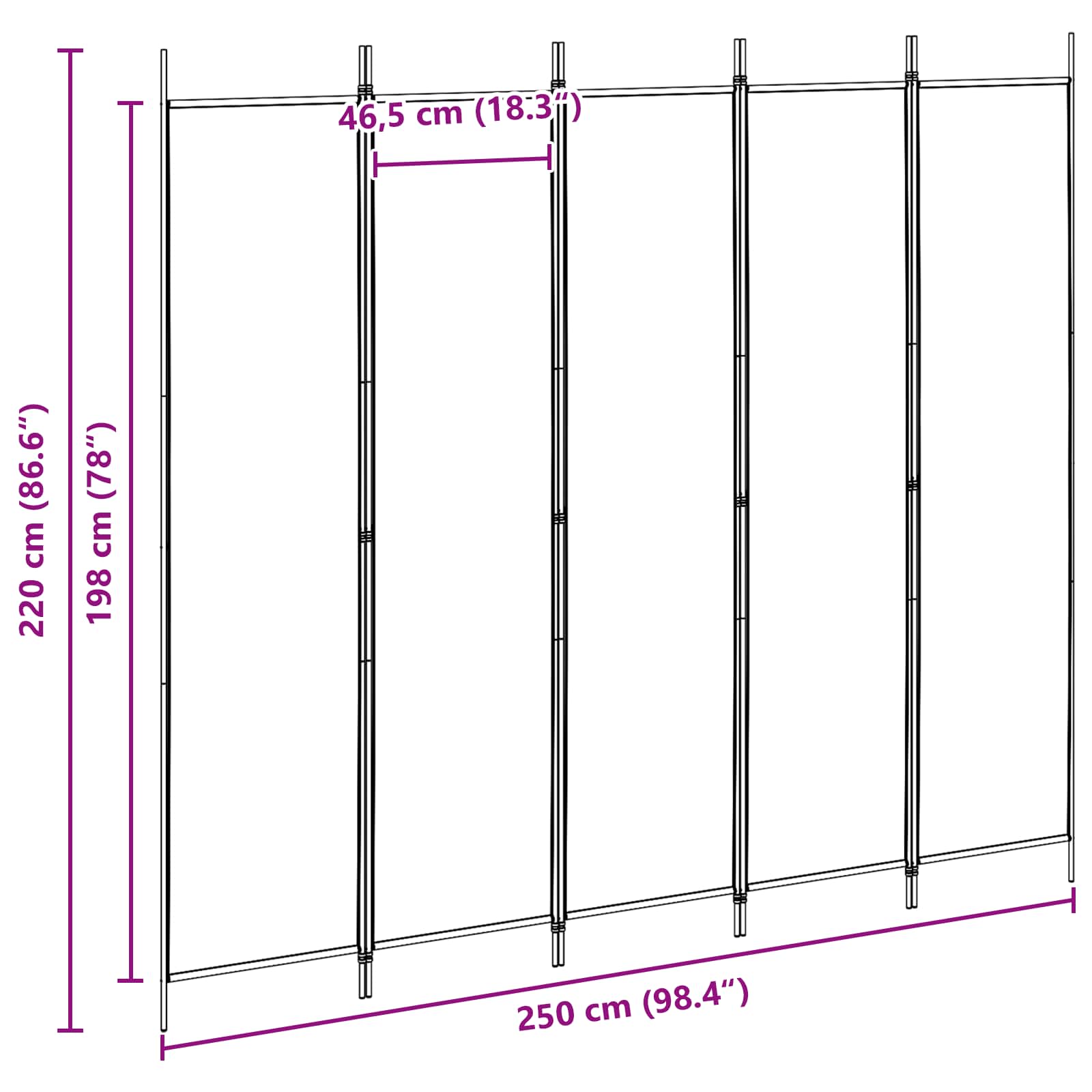 5-Panel Fabric Room Divider Beige 250x220cm | Simpledeals