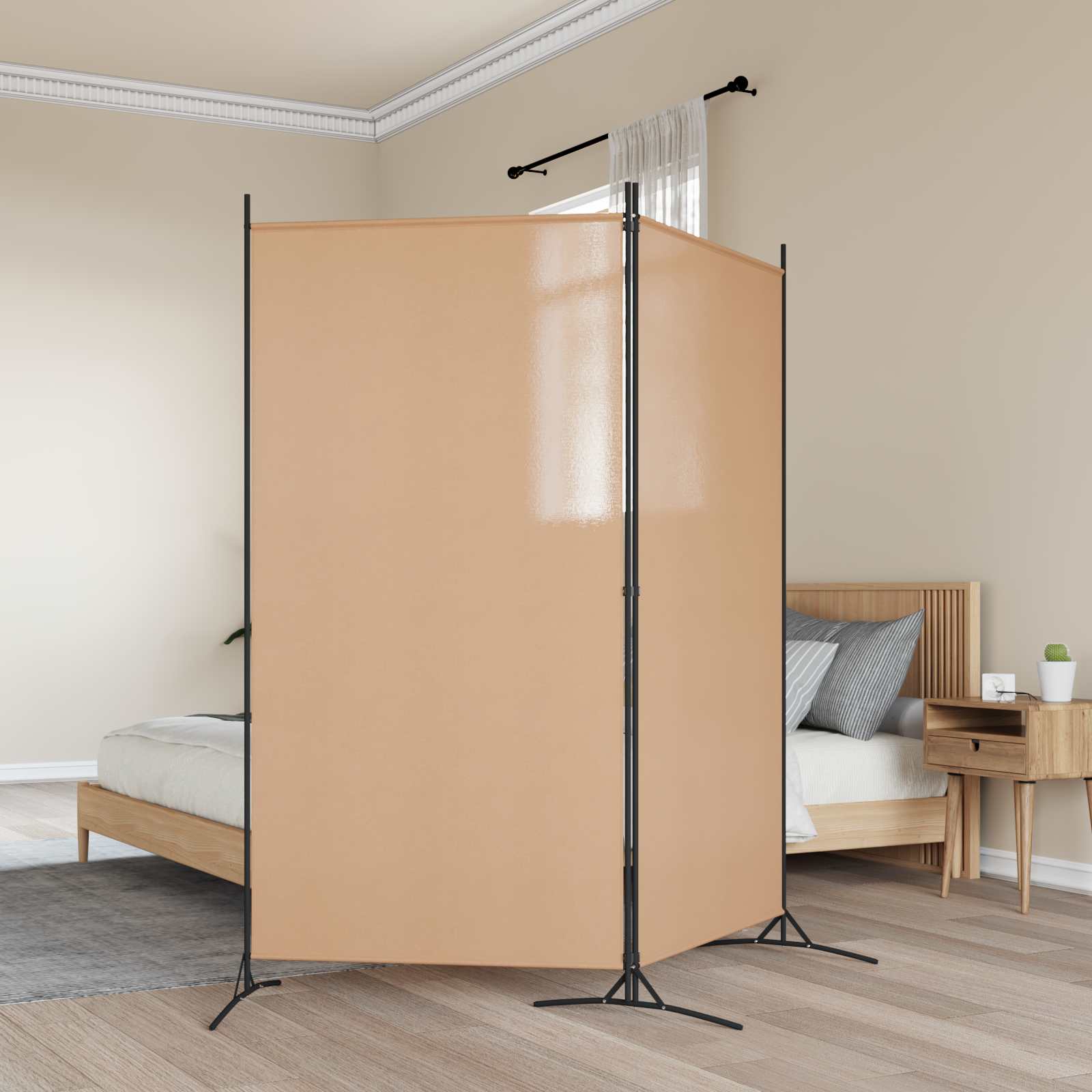 2-Panel Fabric Room Divider Beige 175x180cm | Simpledeals