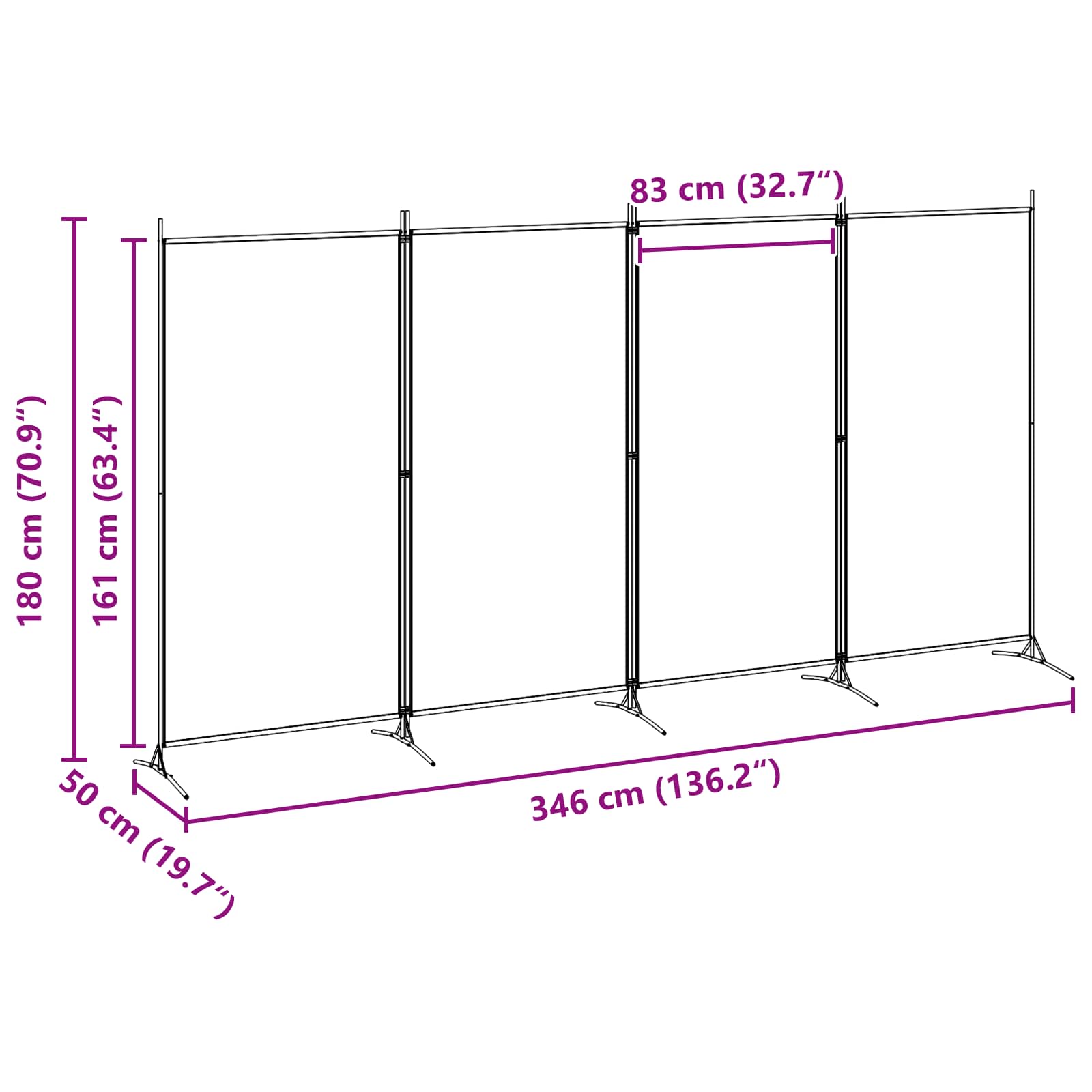 4-Panel Fabric Room Divider Beige 346cm | Simpledeals
