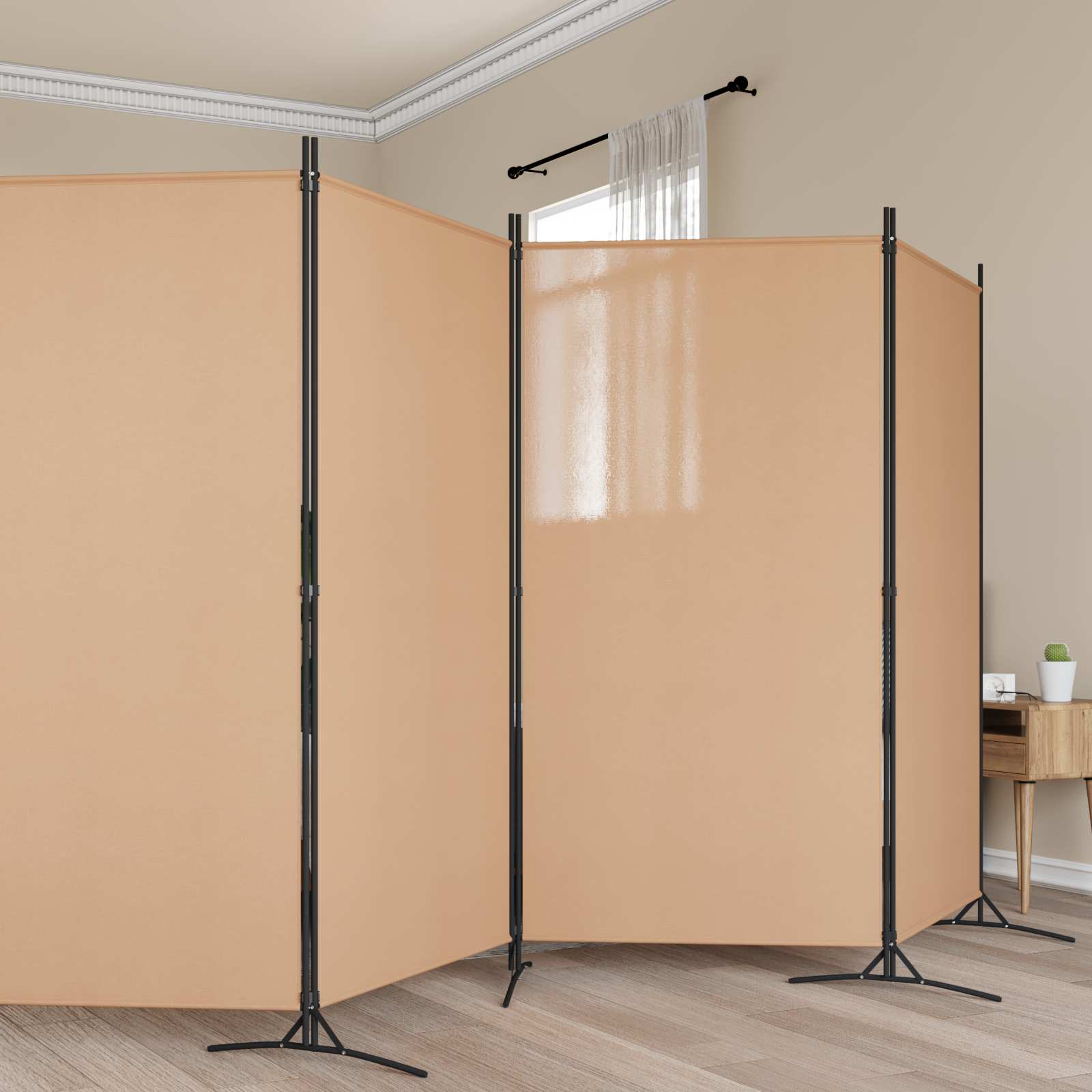 6 Panel Room Divider Beige Fabric 520cm | Simpledeals