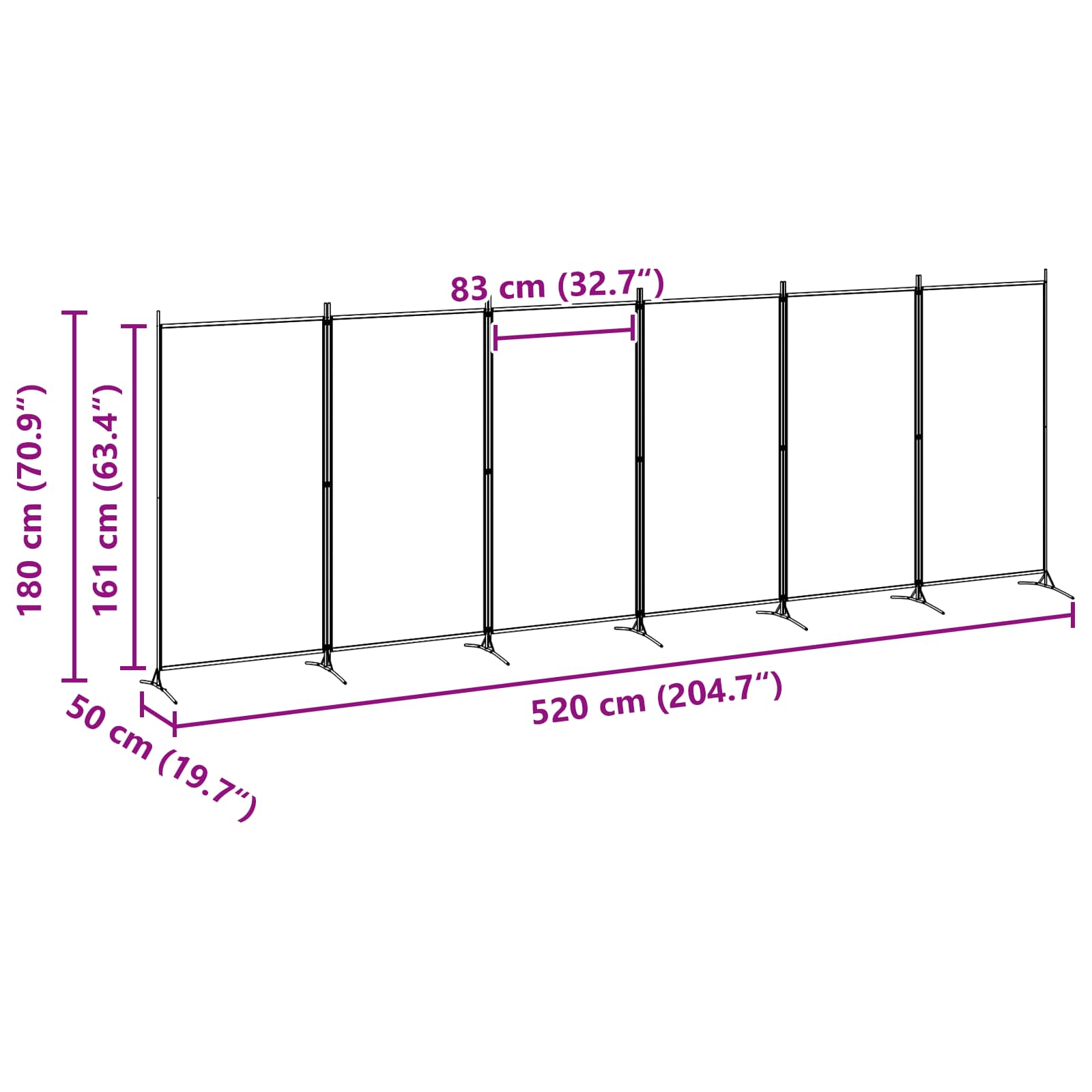 6 Panel Room Divider Beige Fabric 520cm | Simpledeals