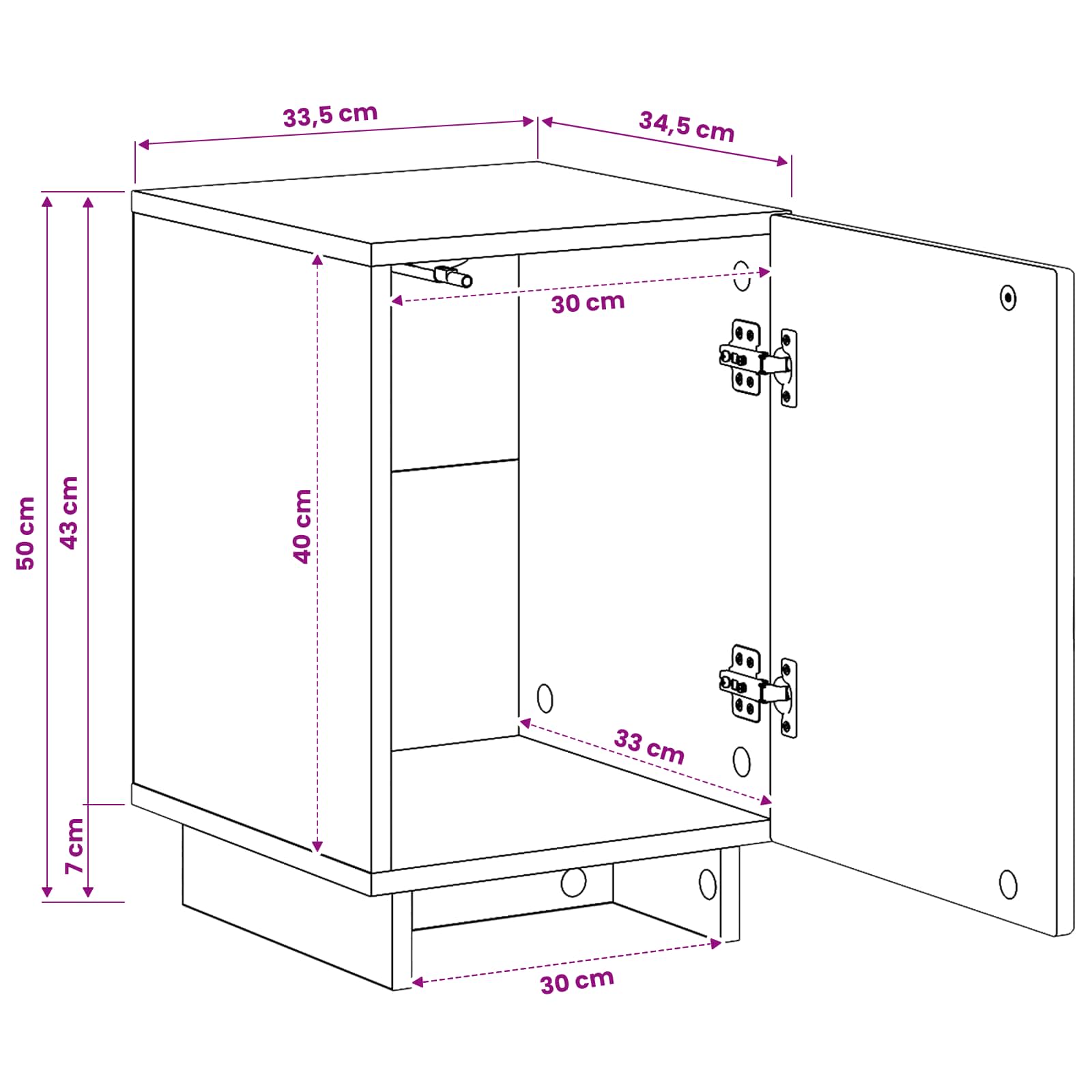 Bedside Cabinet Oak Storage 33.5x34.5x50cm